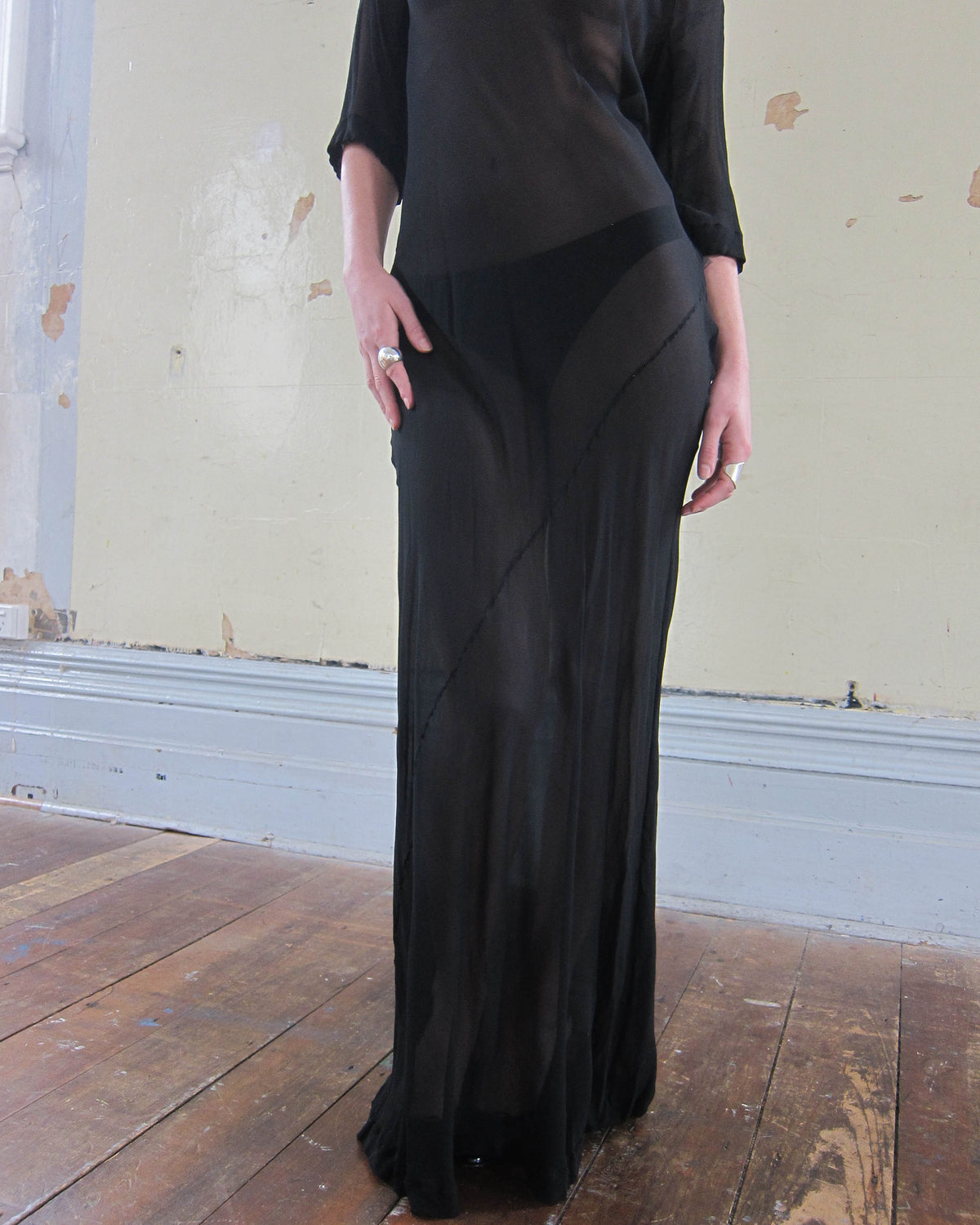 1990s AKIRA ISOGAWA BIAS-CUT SILK SHEER GOWN