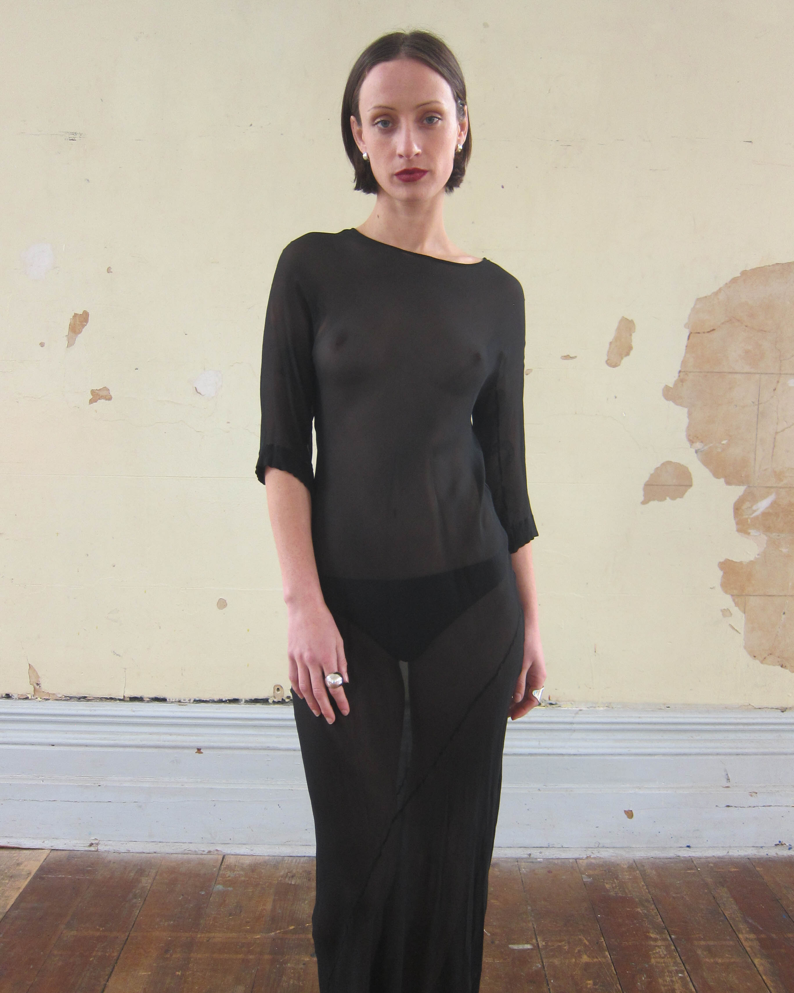 1990s AKIRA ISOGAWA BIAS-CUT SILK SHEER GOWN