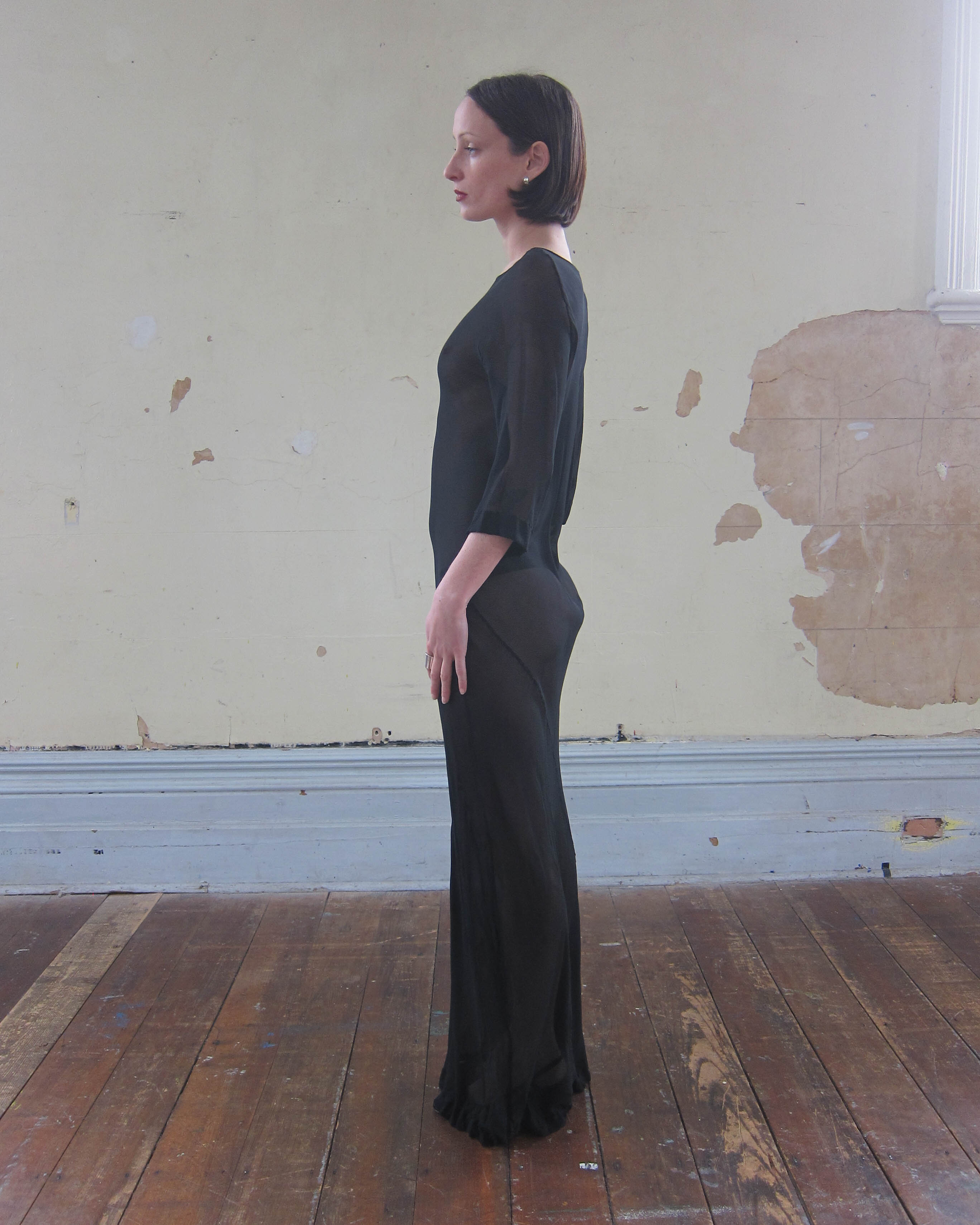 1990s AKIRA ISOGAWA BIAS-CUT SILK SHEER GOWN