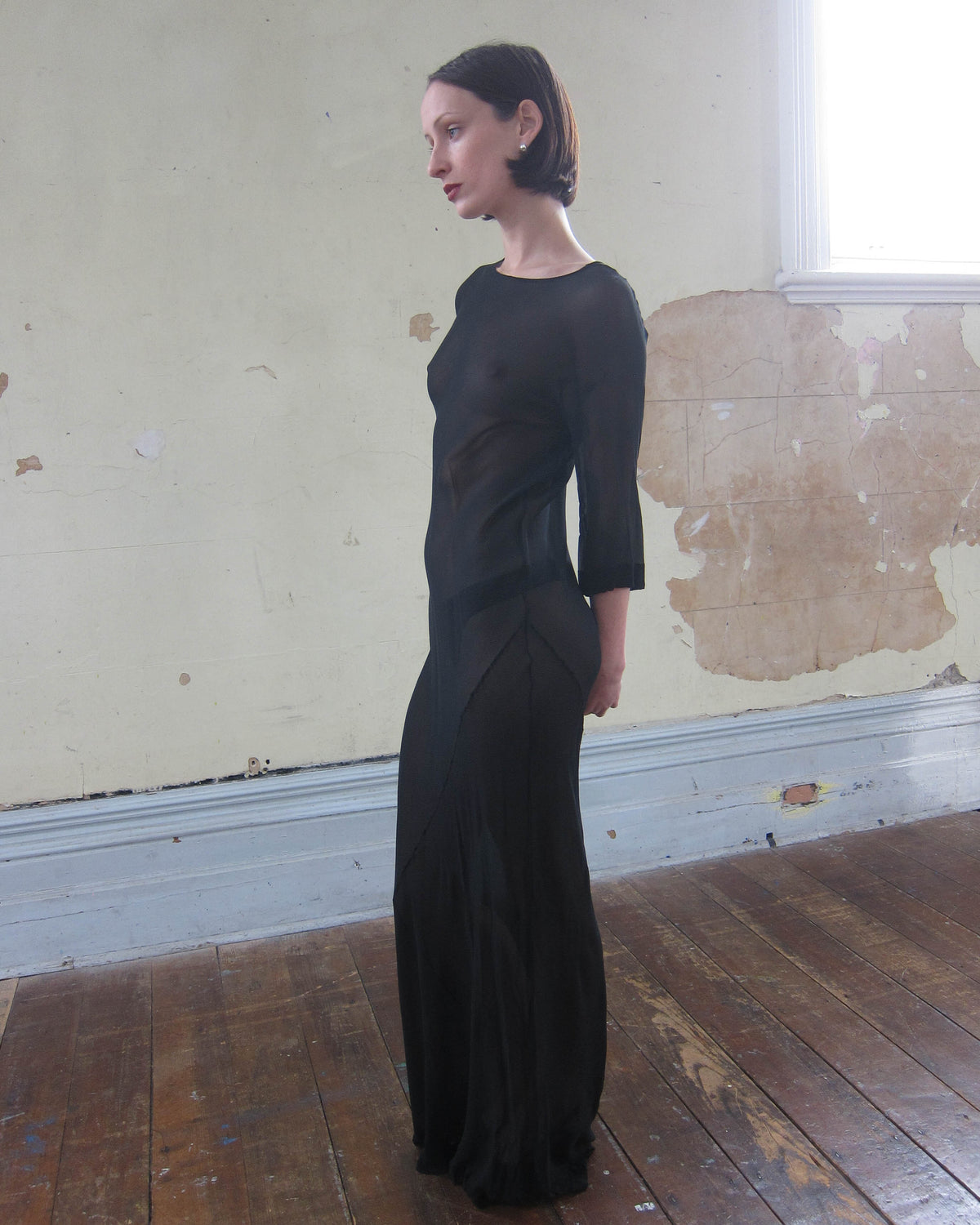 1990s AKIRA ISOGAWA BIAS-CUT SILK SHEER GOWN