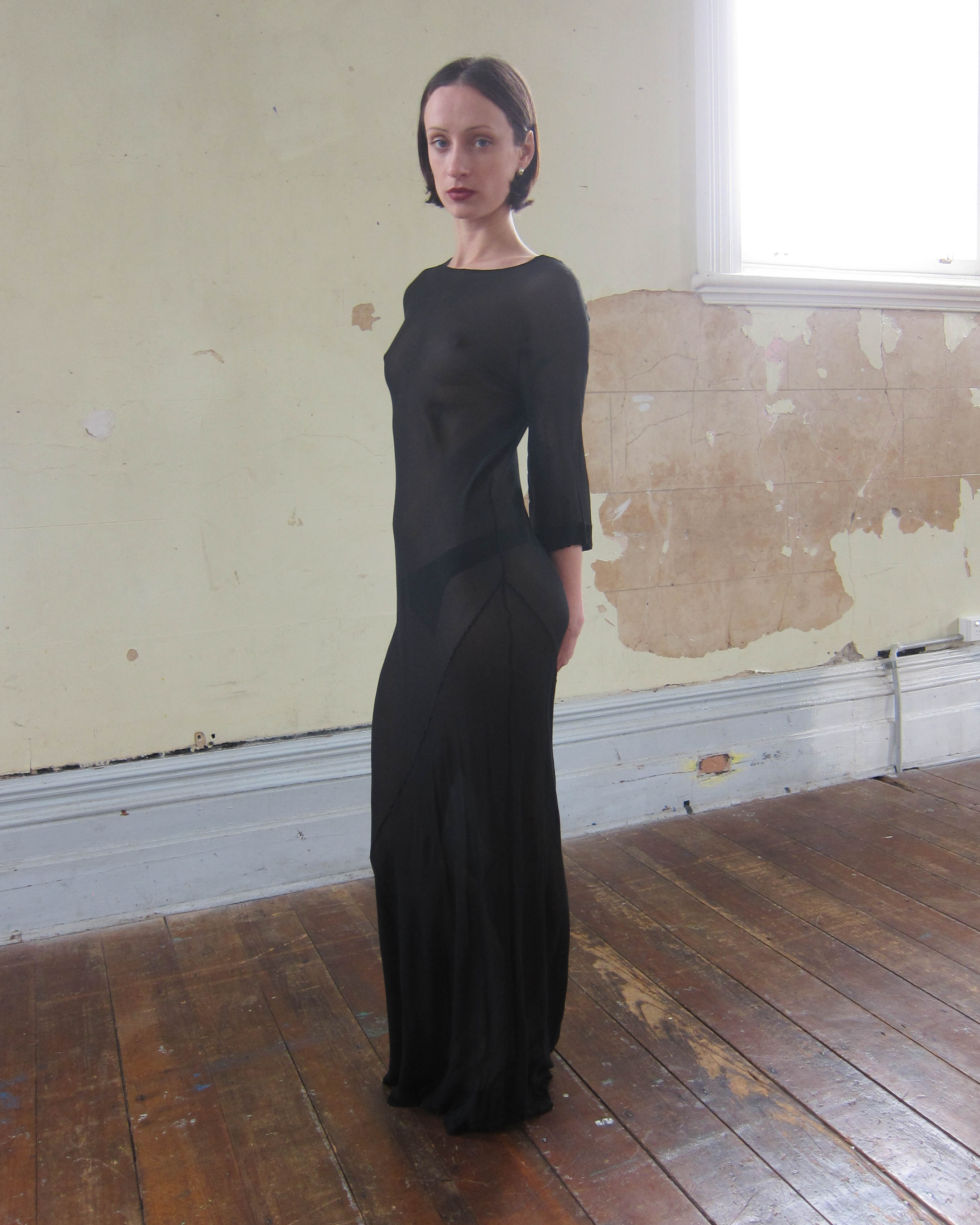 1990s AKIRA ISOGAWA BIAS-CUT SILK SHEER GOWN