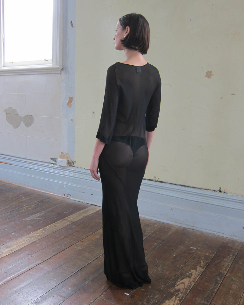 1990s AKIRA ISOGAWA BIAS-CUT SILK SHEER GOWN