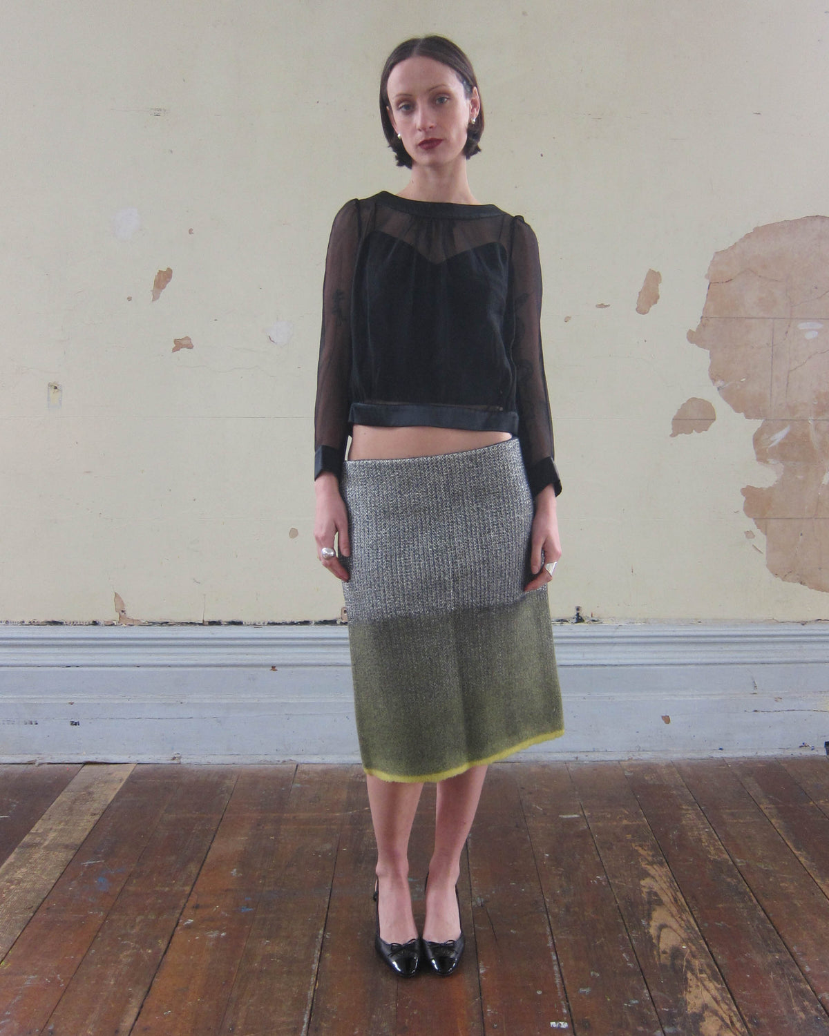 FW2007 OMBRÉ WOOL AND SILK MIDI SKIRT