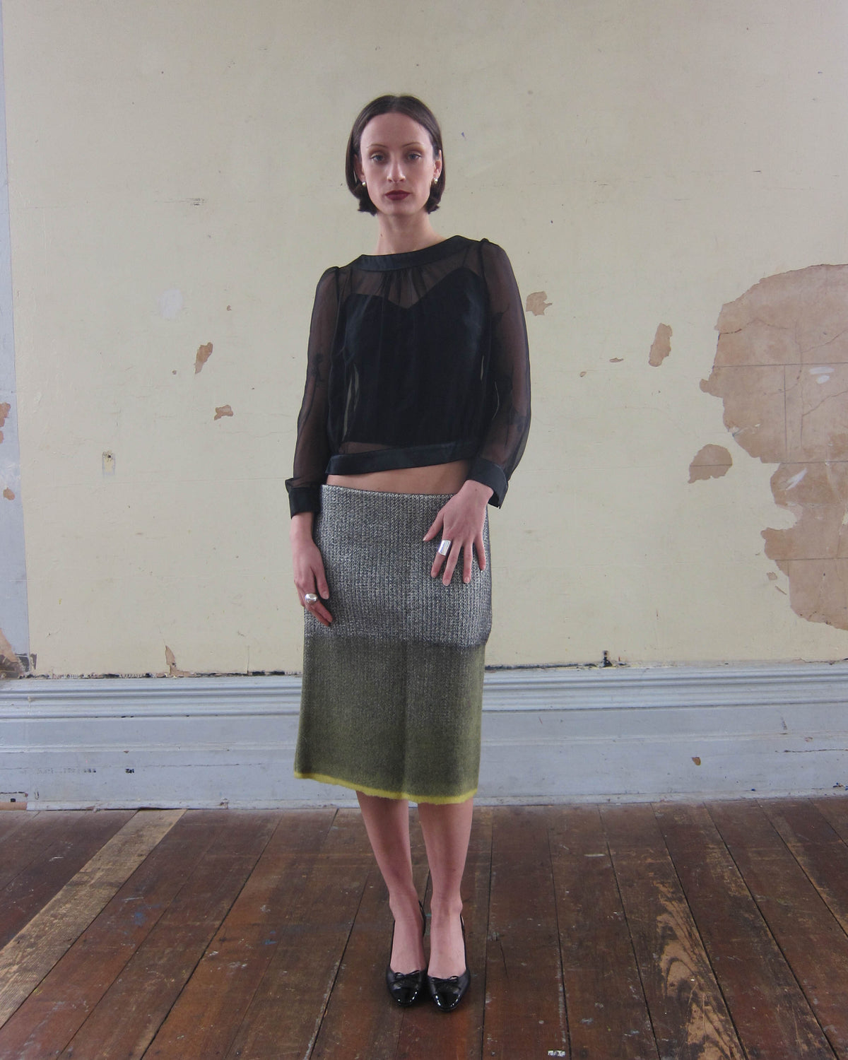 FW2007 OMBRÉ WOOL AND SILK MIDI SKIRT
