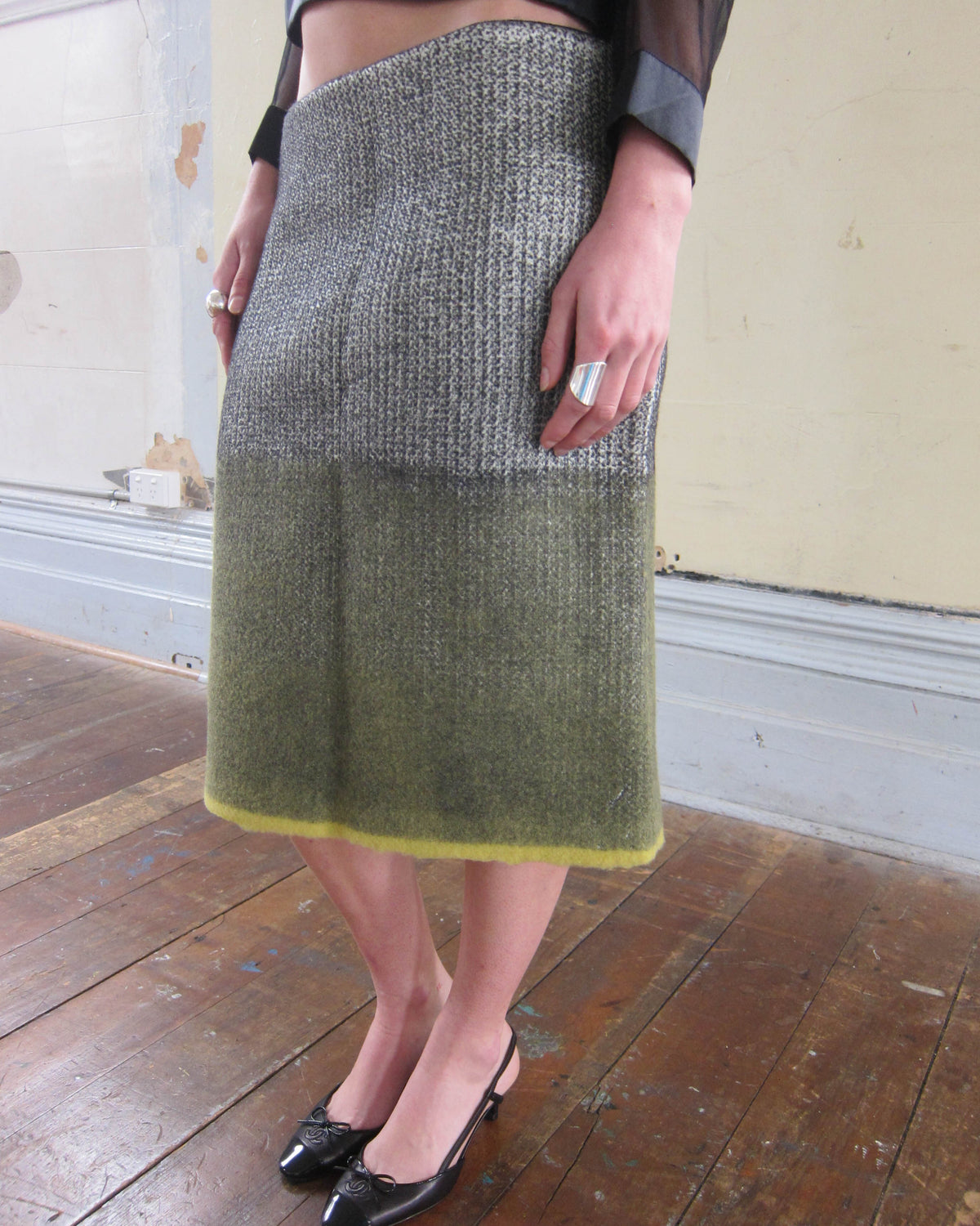 FW2007 OMBRÉ WOOL AND SILK MIDI SKIRT
