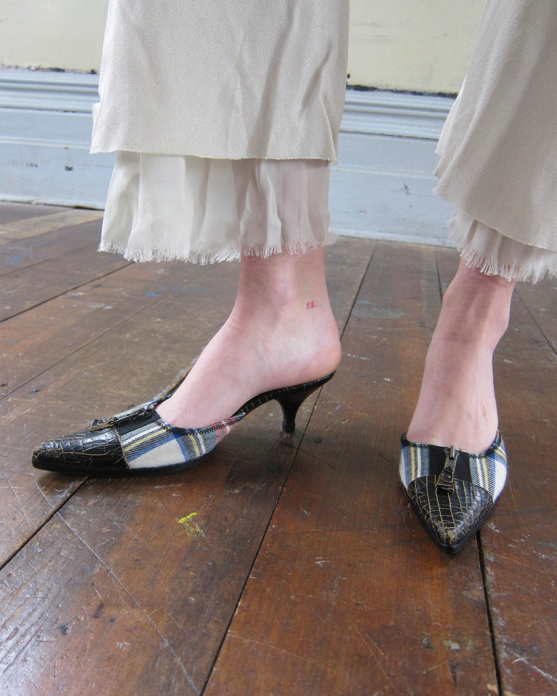 2000S TARTAN LEATHER MULES