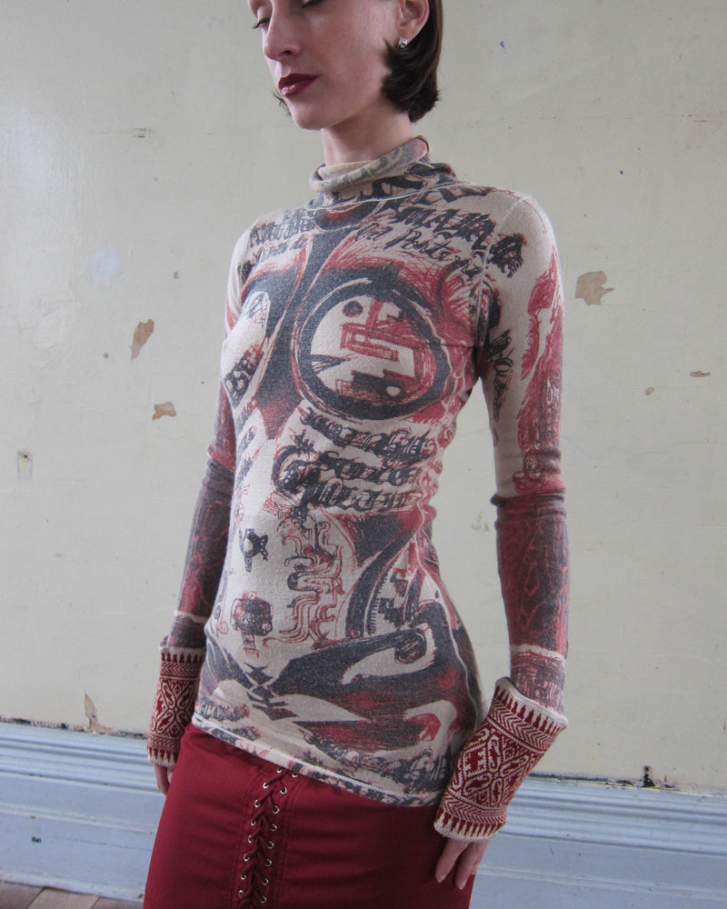 90S TATTOO TRIBAL TURTLENECK