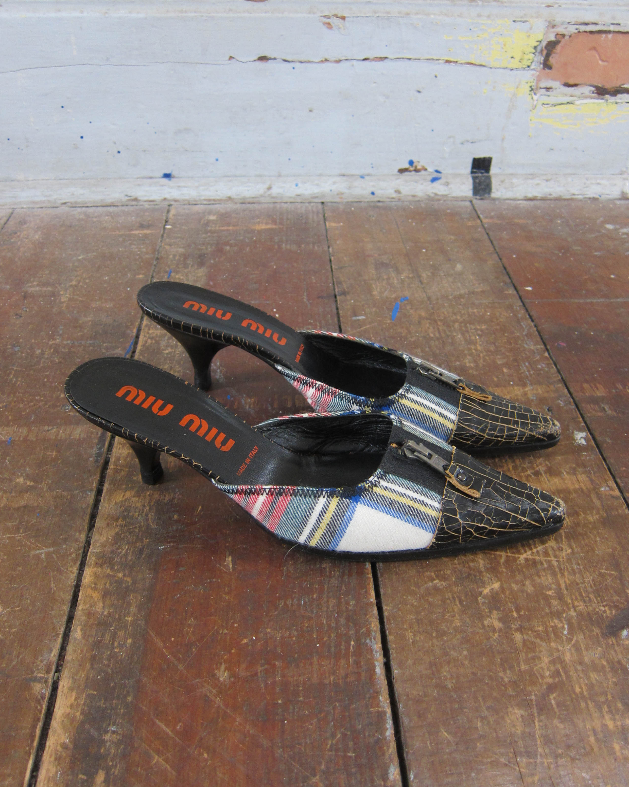 2000S TARTAN LEATHER MULES