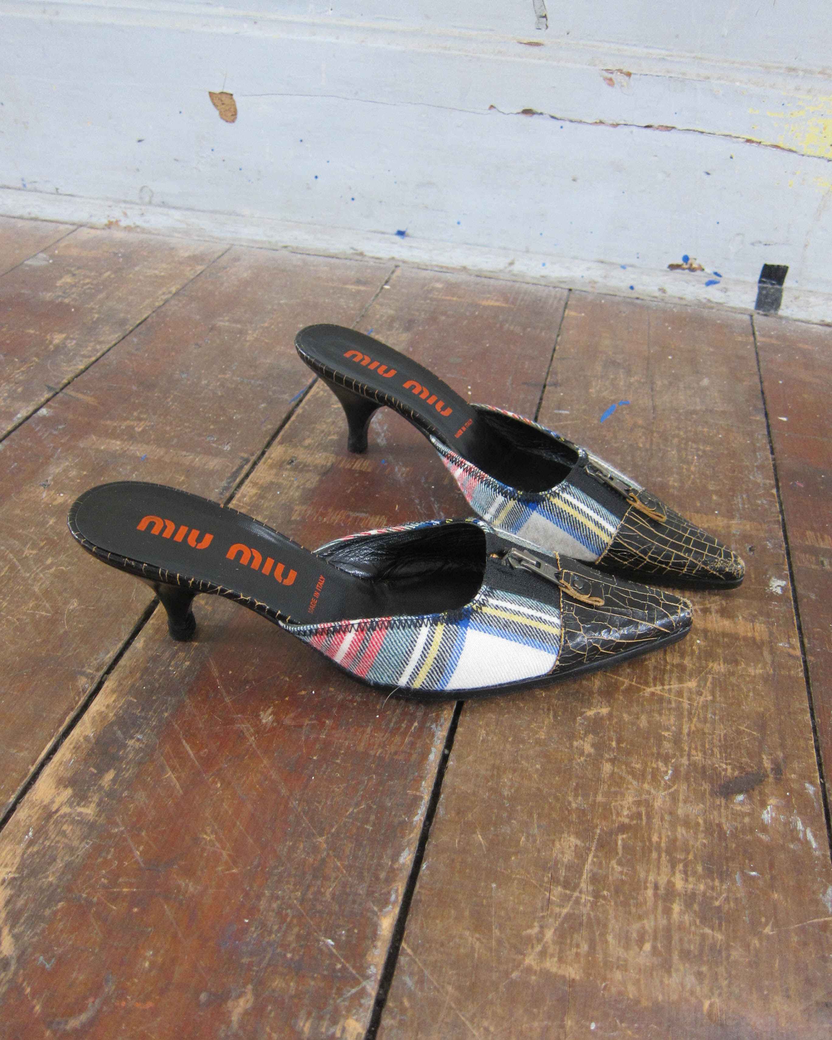 2000S TARTAN LEATHER MULES