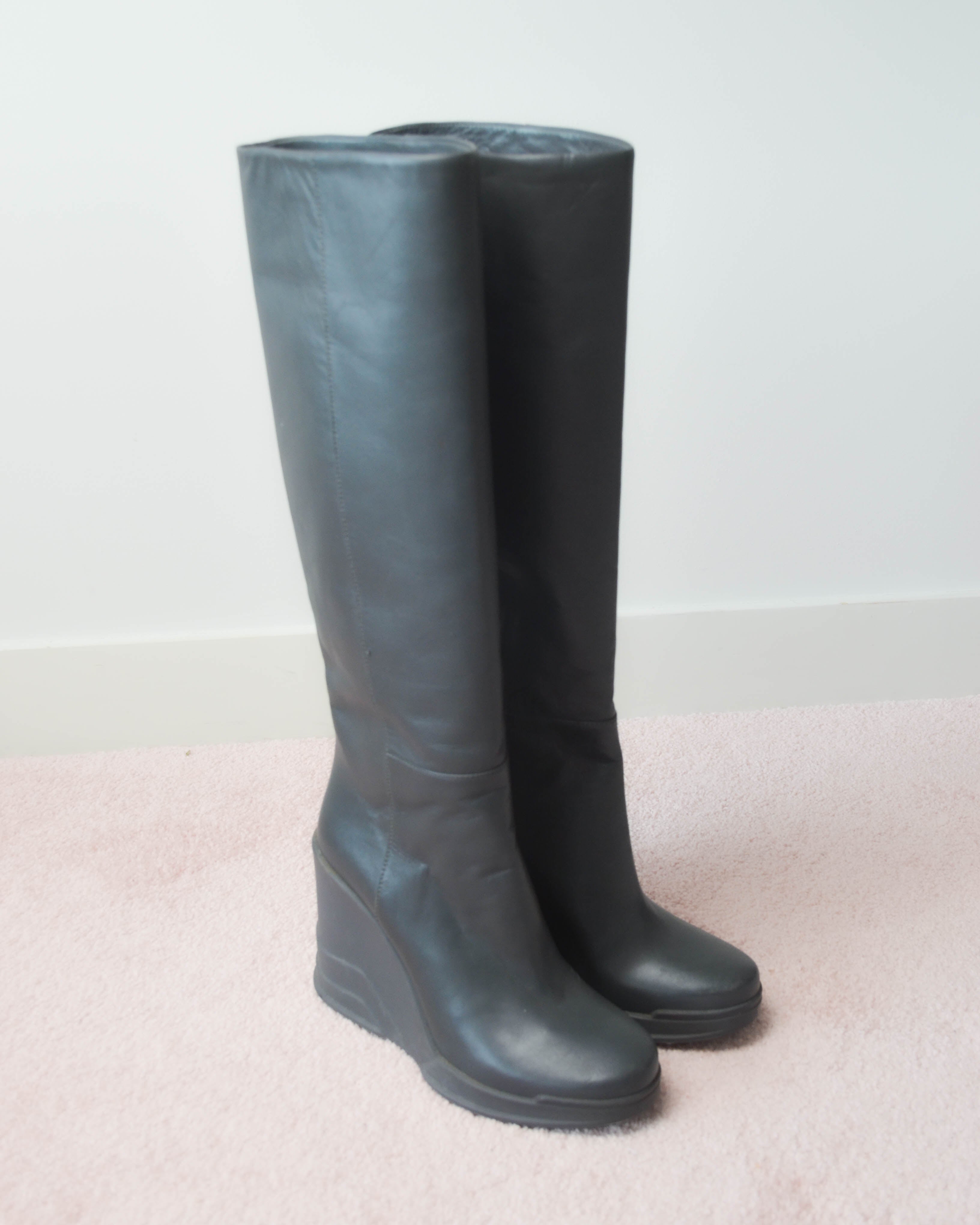 FW2014 LEATHER WEDGE KNEE-HIGH BOOTS
