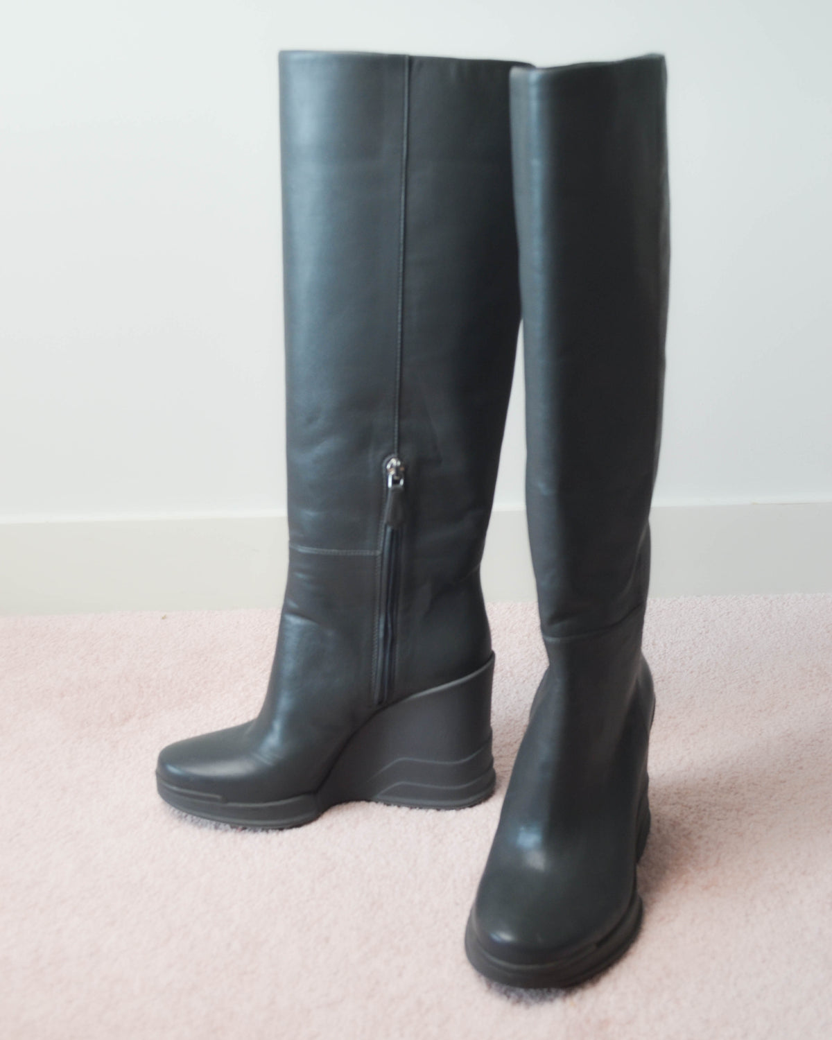 FW2014 LEATHER WEDGE KNEE-HIGH BOOTS