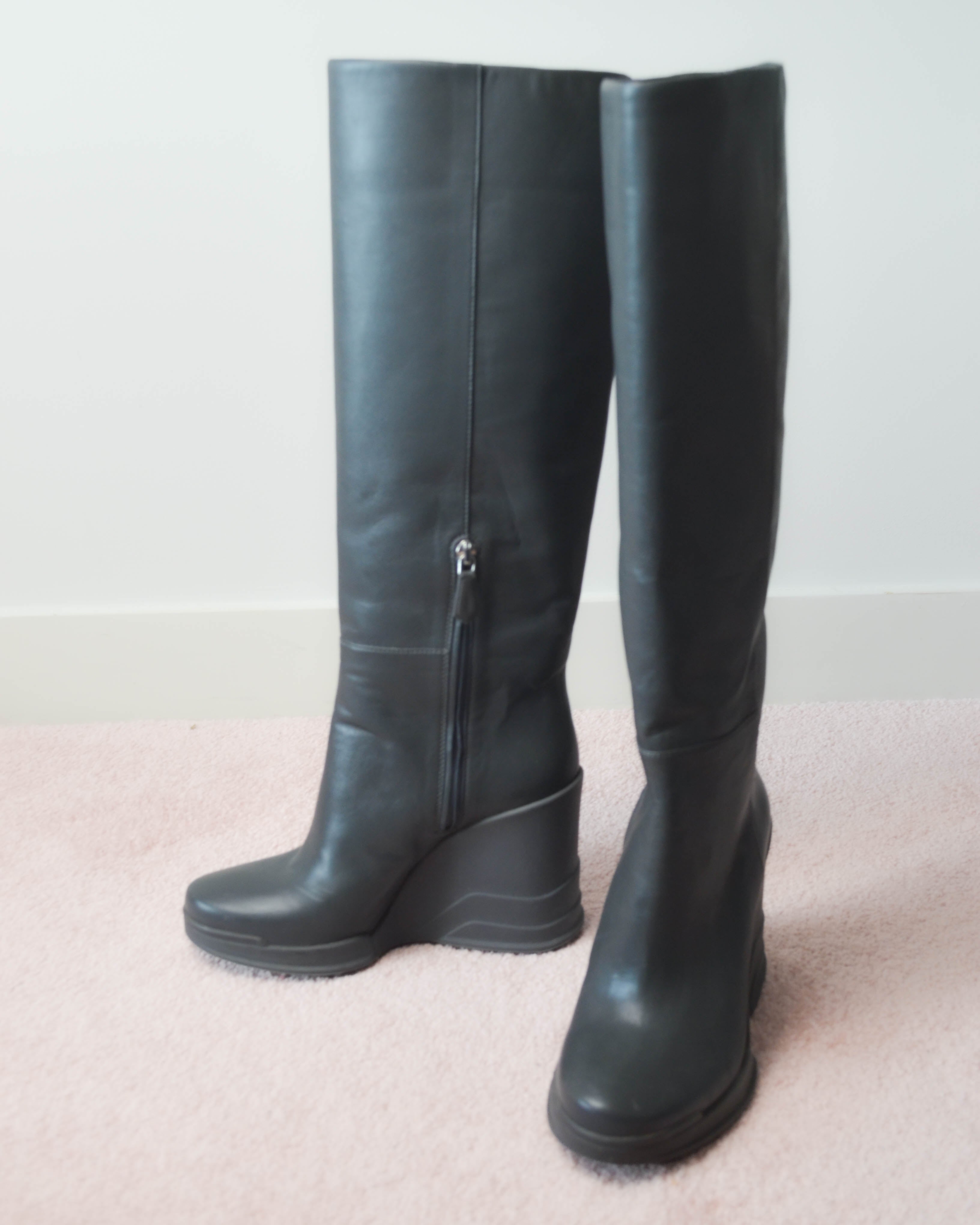 FW2014 LEATHER WEDGE KNEE-HIGH BOOTS