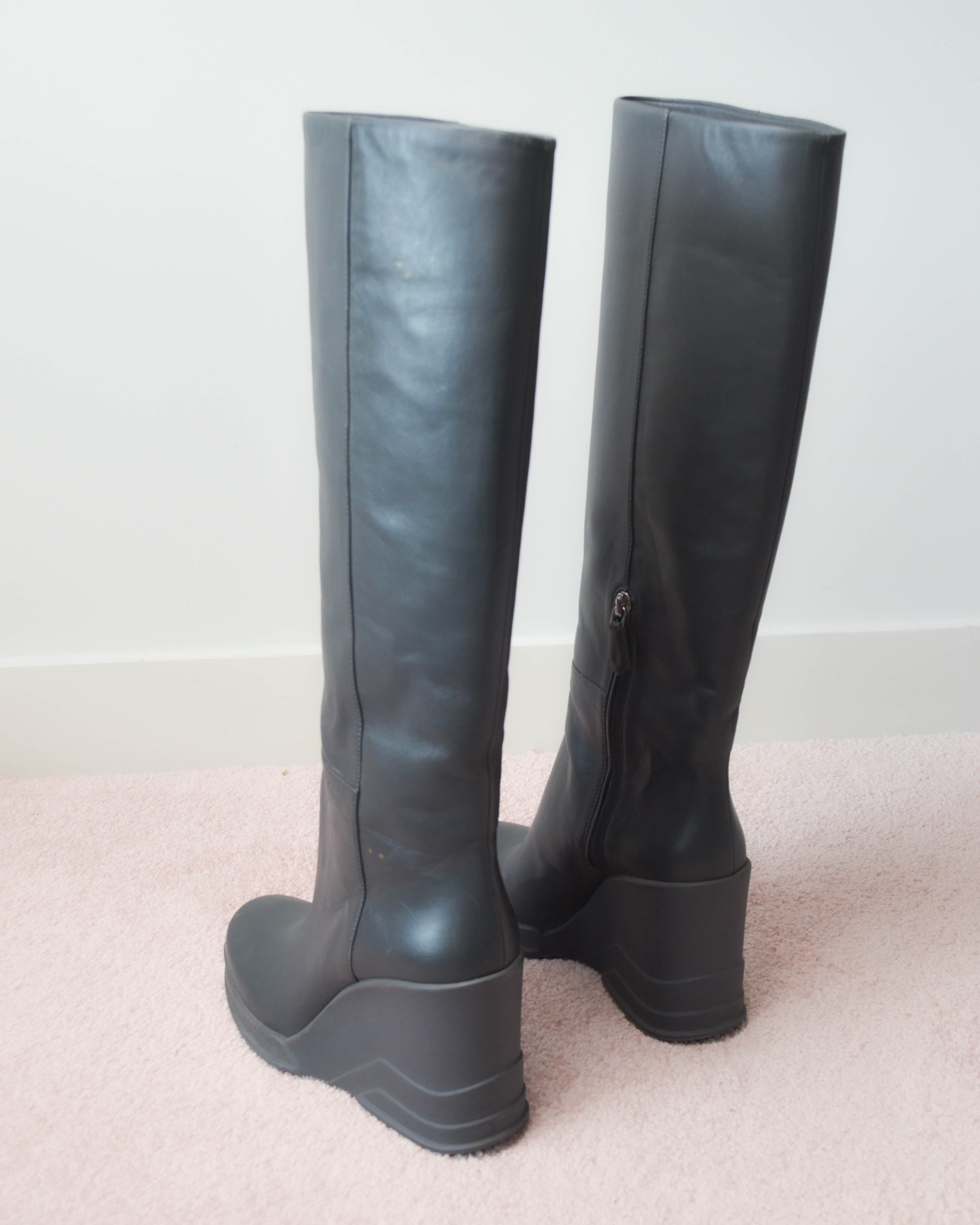 FW2014 LEATHER WEDGE KNEE-HIGH BOOTS