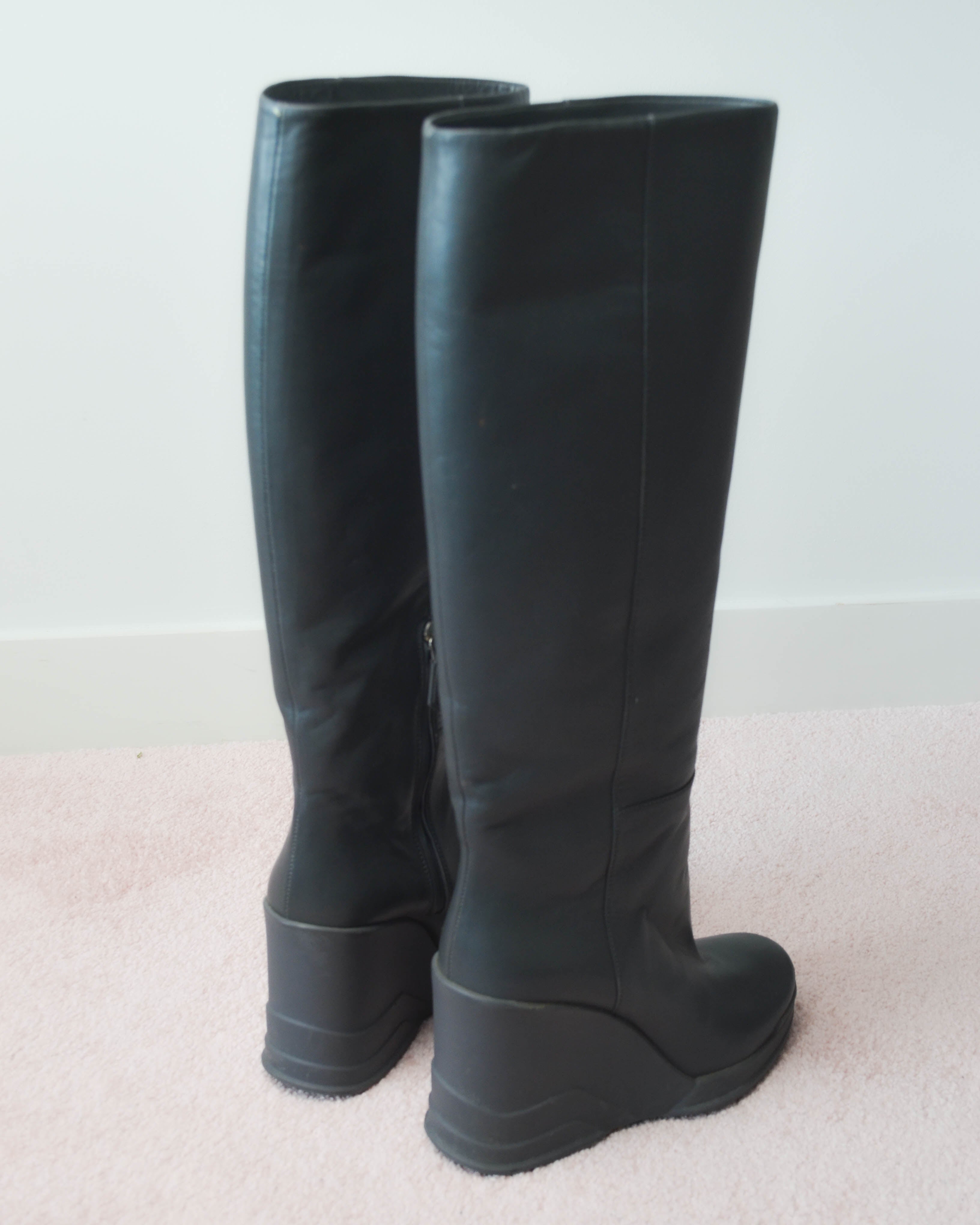 FW2014 LEATHER WEDGE KNEE-HIGH BOOTS