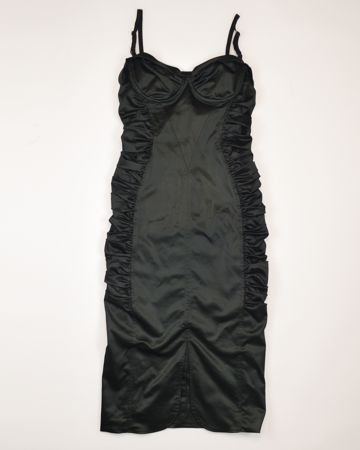VINTAGE 2000s RUCHED SATIN BODYCON DRESS