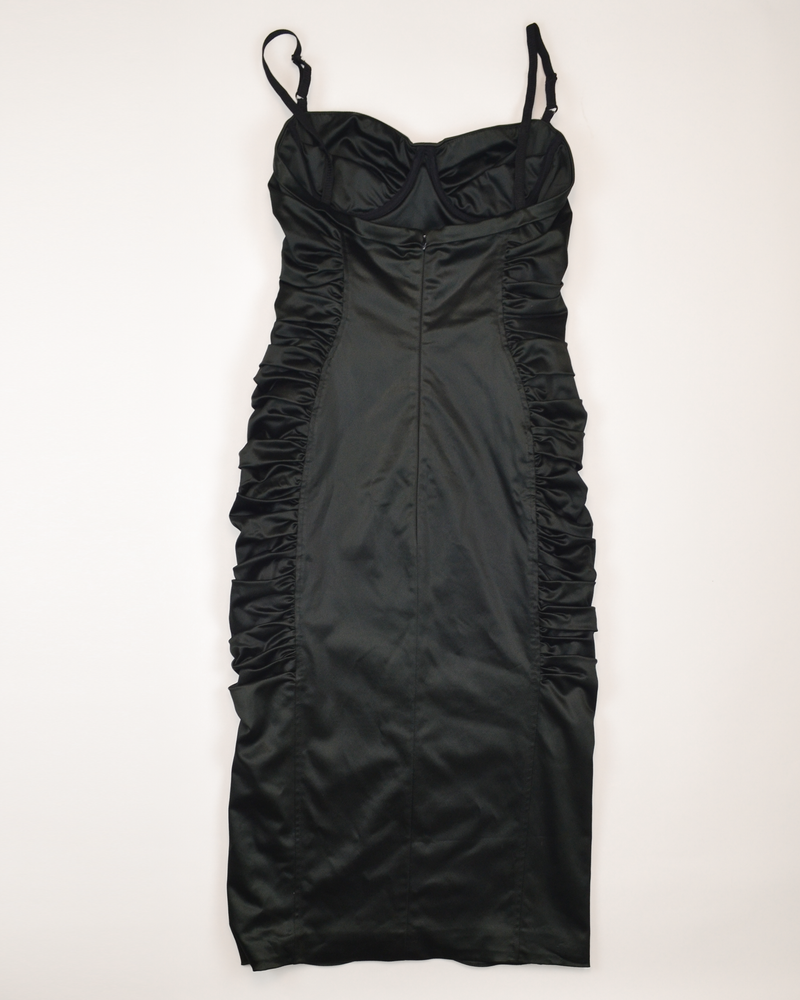 VINTAGE 2000s RUCHED SATIN BODYCON DRESS