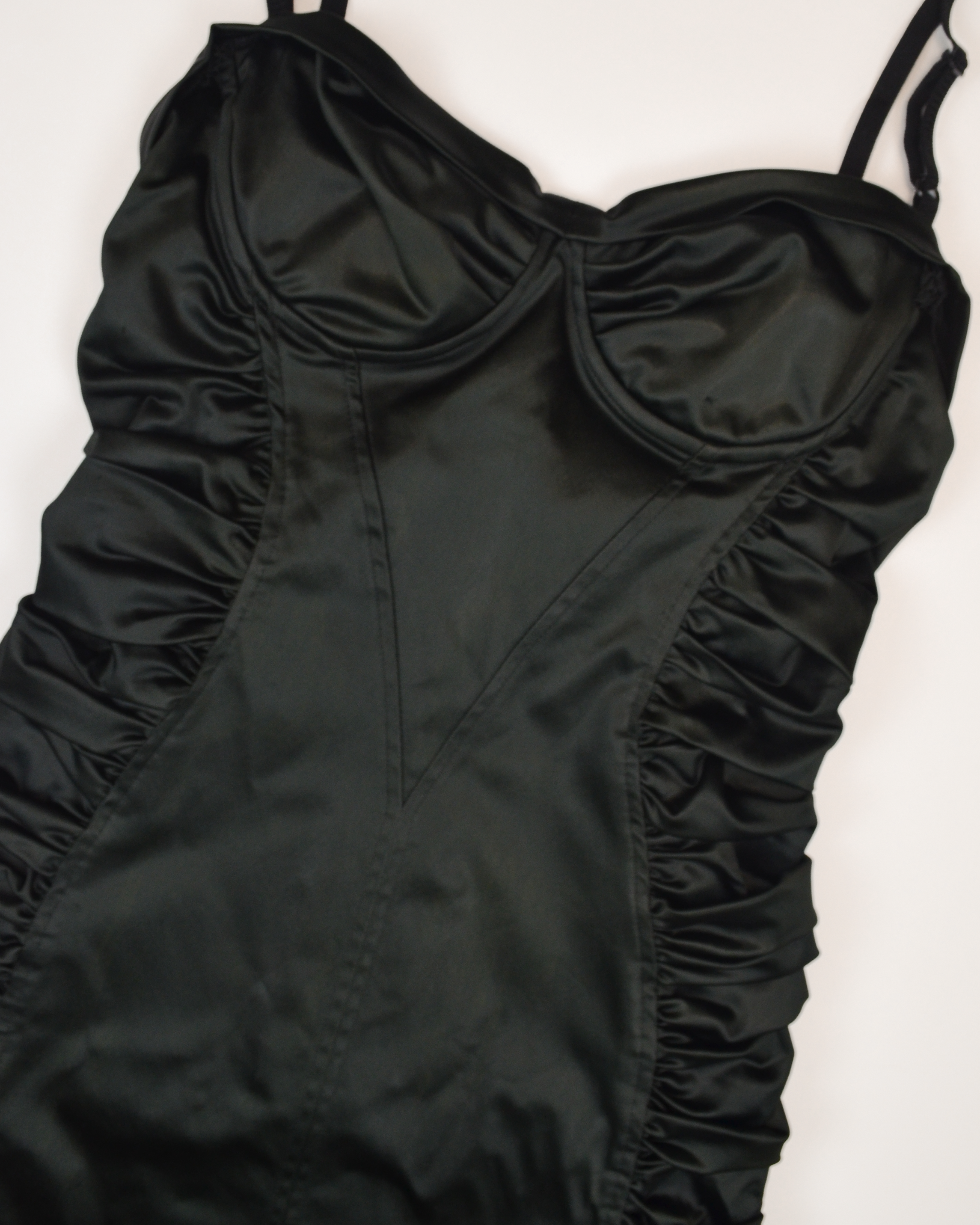 VINTAGE 2000s RUCHED SATIN BODYCON DRESS