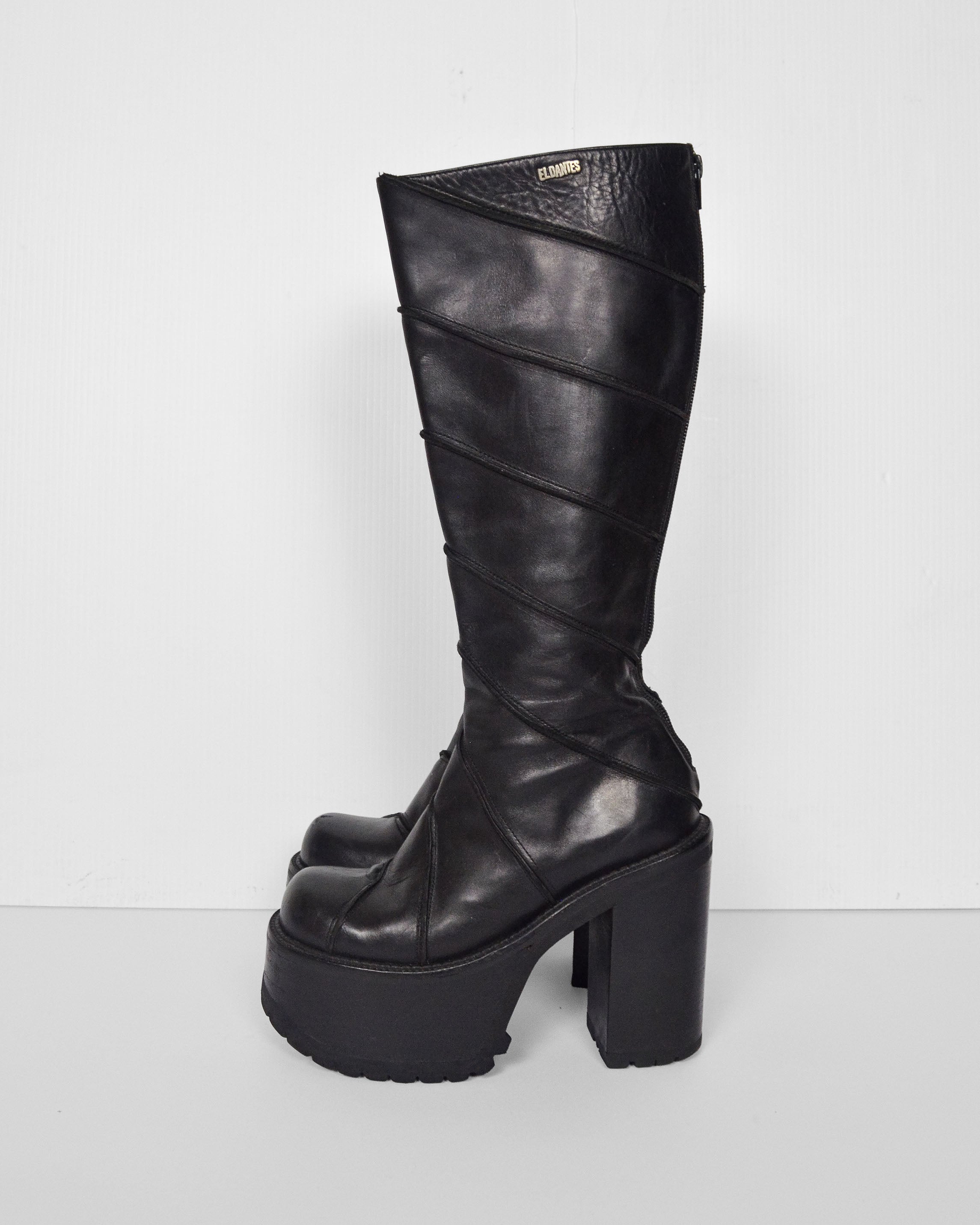 90s RARE LEATHER PLATFORM BOOTS