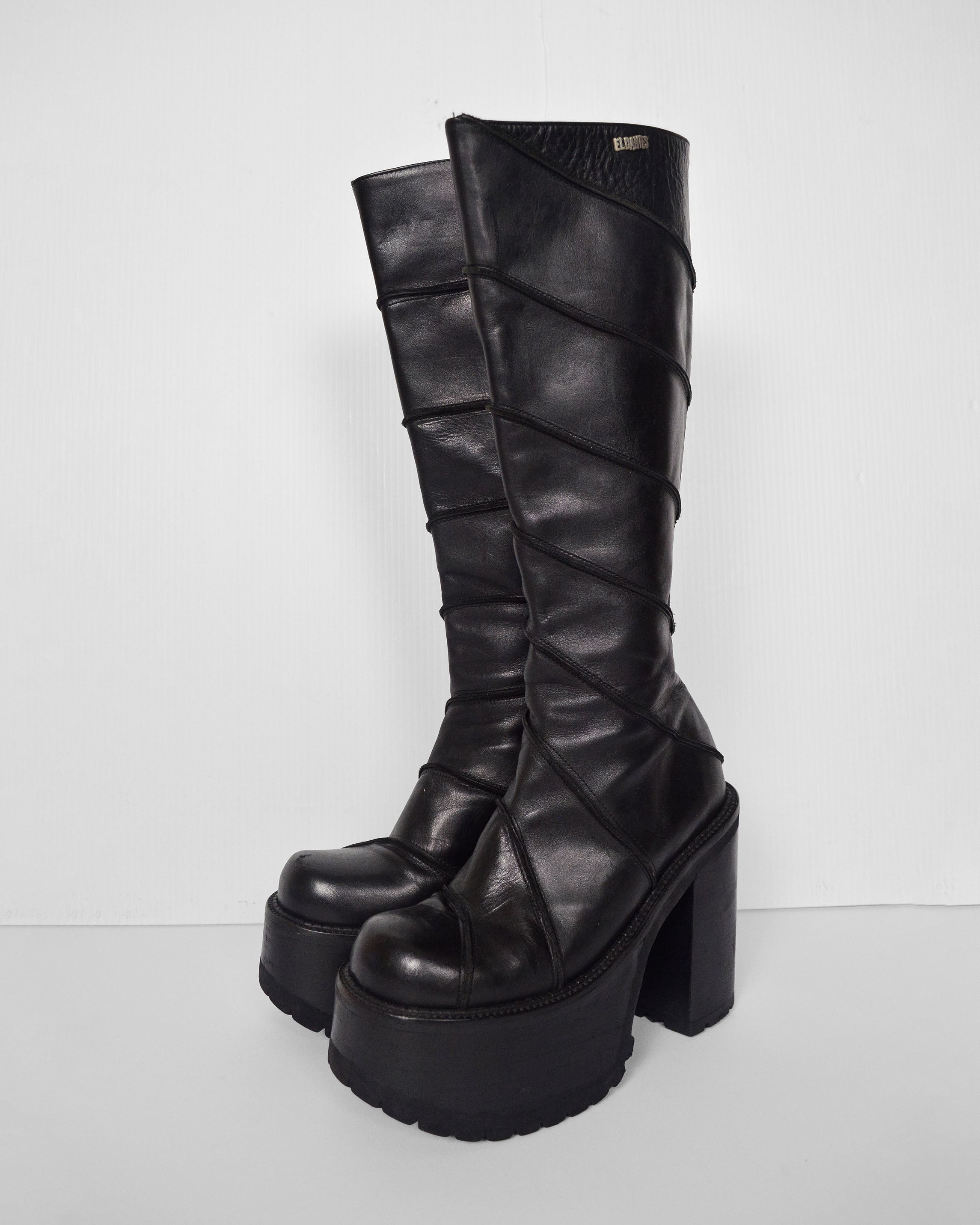 90s RARE LEATHER PLATFORM BOOTS
