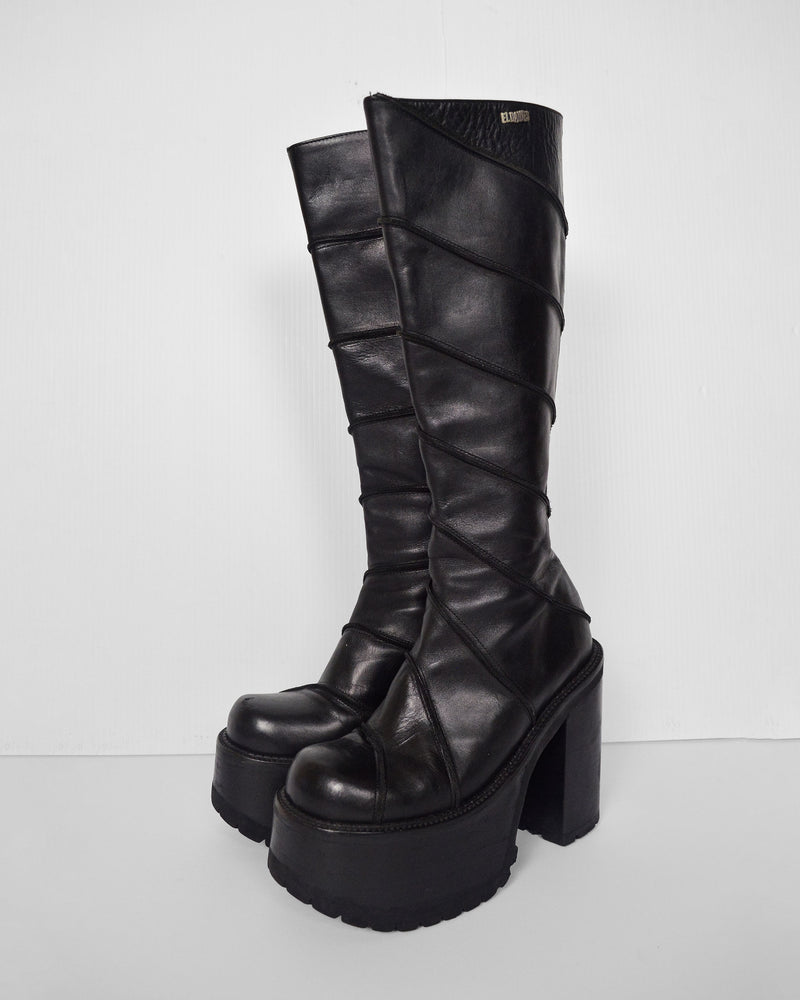 90s RARE LEATHER PLATFORM BOOTS