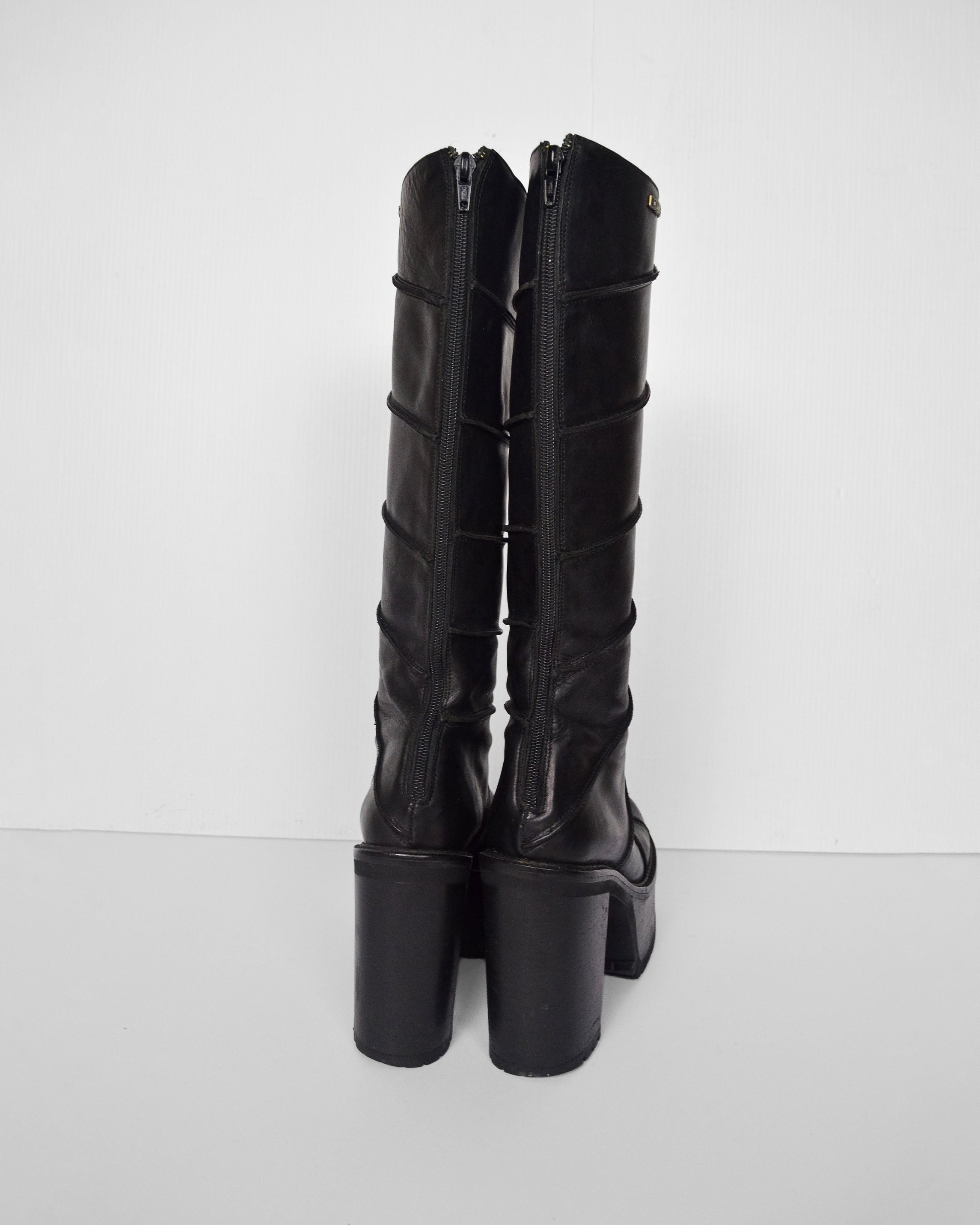 90s RARE LEATHER PLATFORM BOOTS