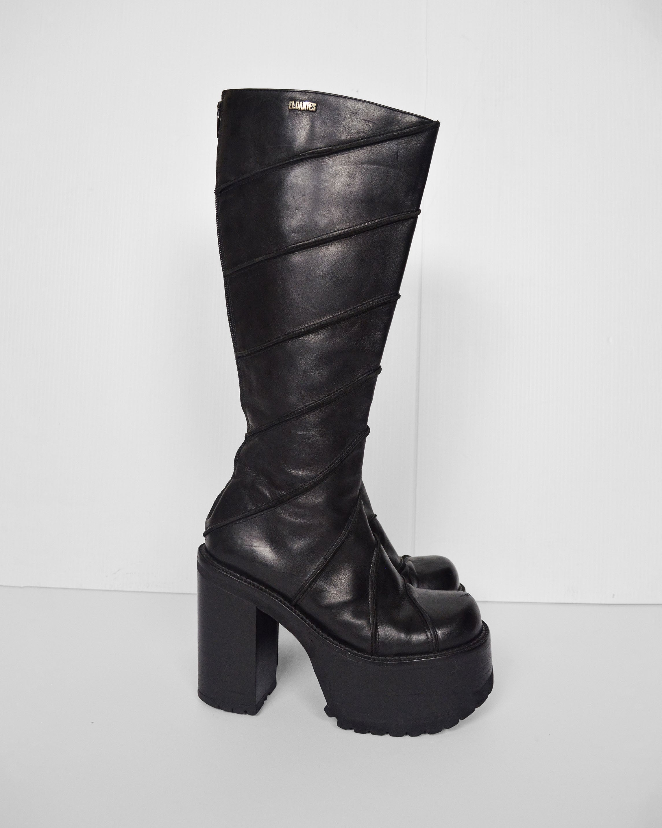 90s RARE LEATHER PLATFORM BOOTS