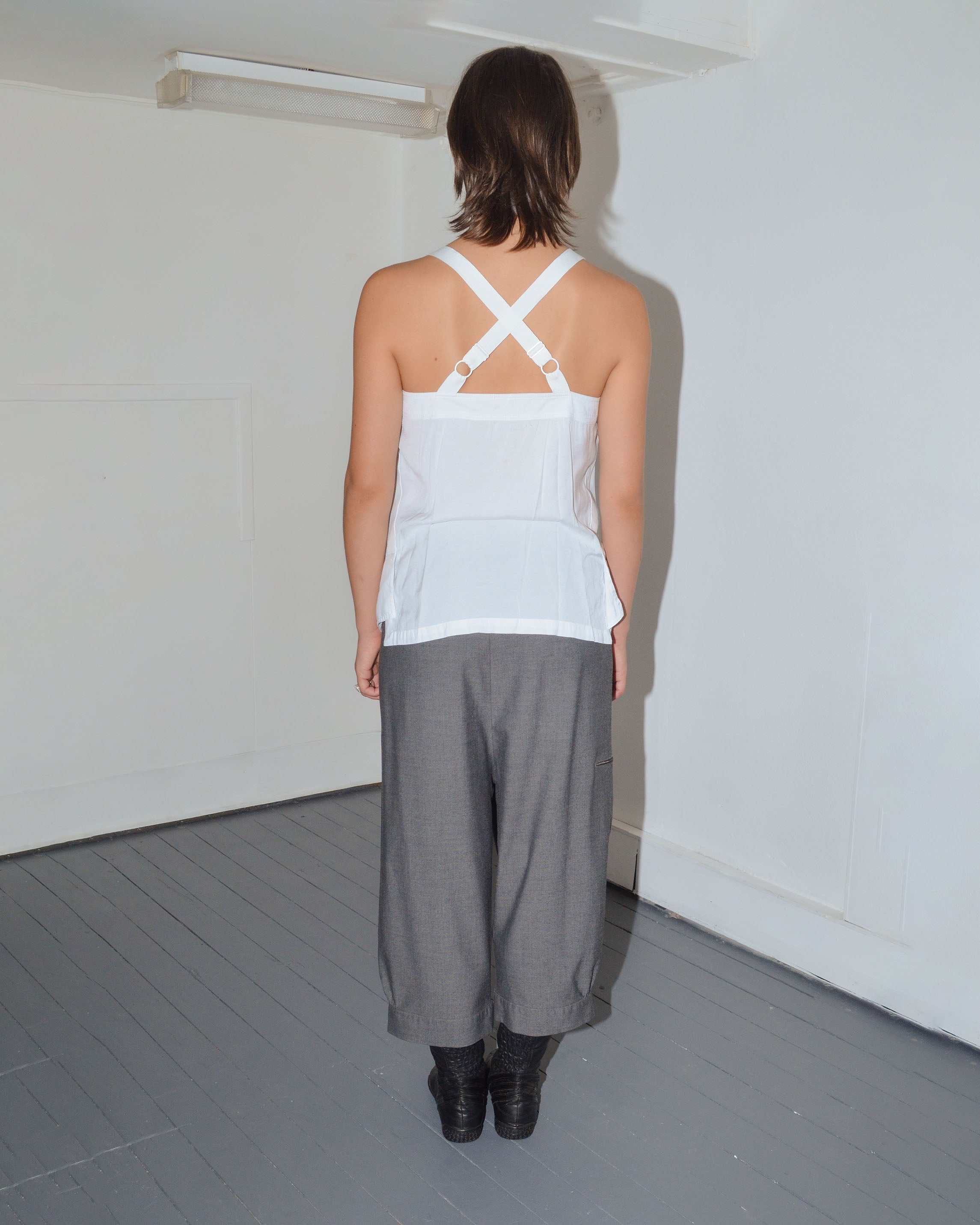2000S GREY ASYMMETRIC WRAP CAPRI TROUSERS