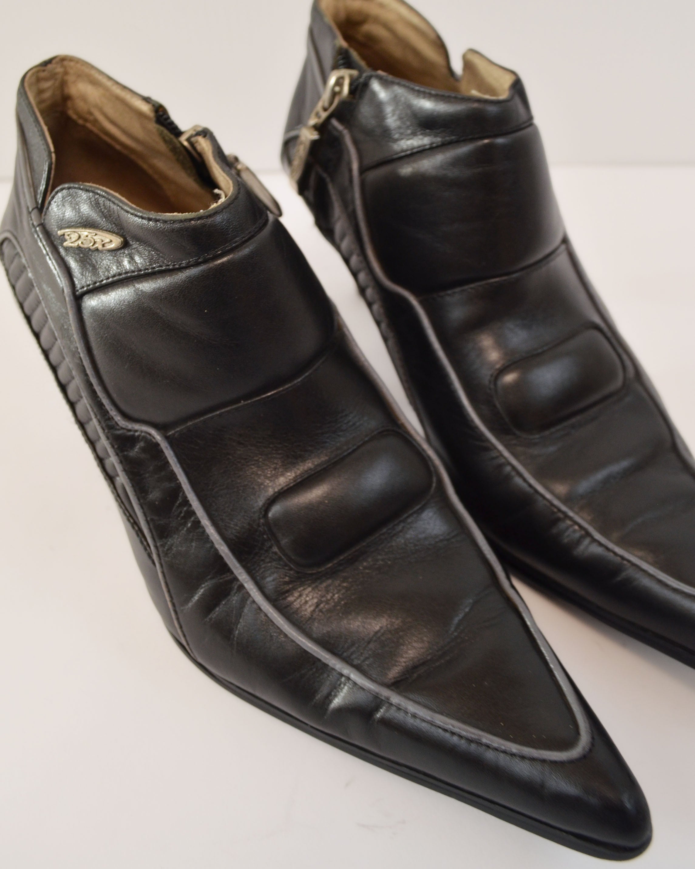 2000s GERMAN LEATHER MOTORCYCLE HEEL BOOTS