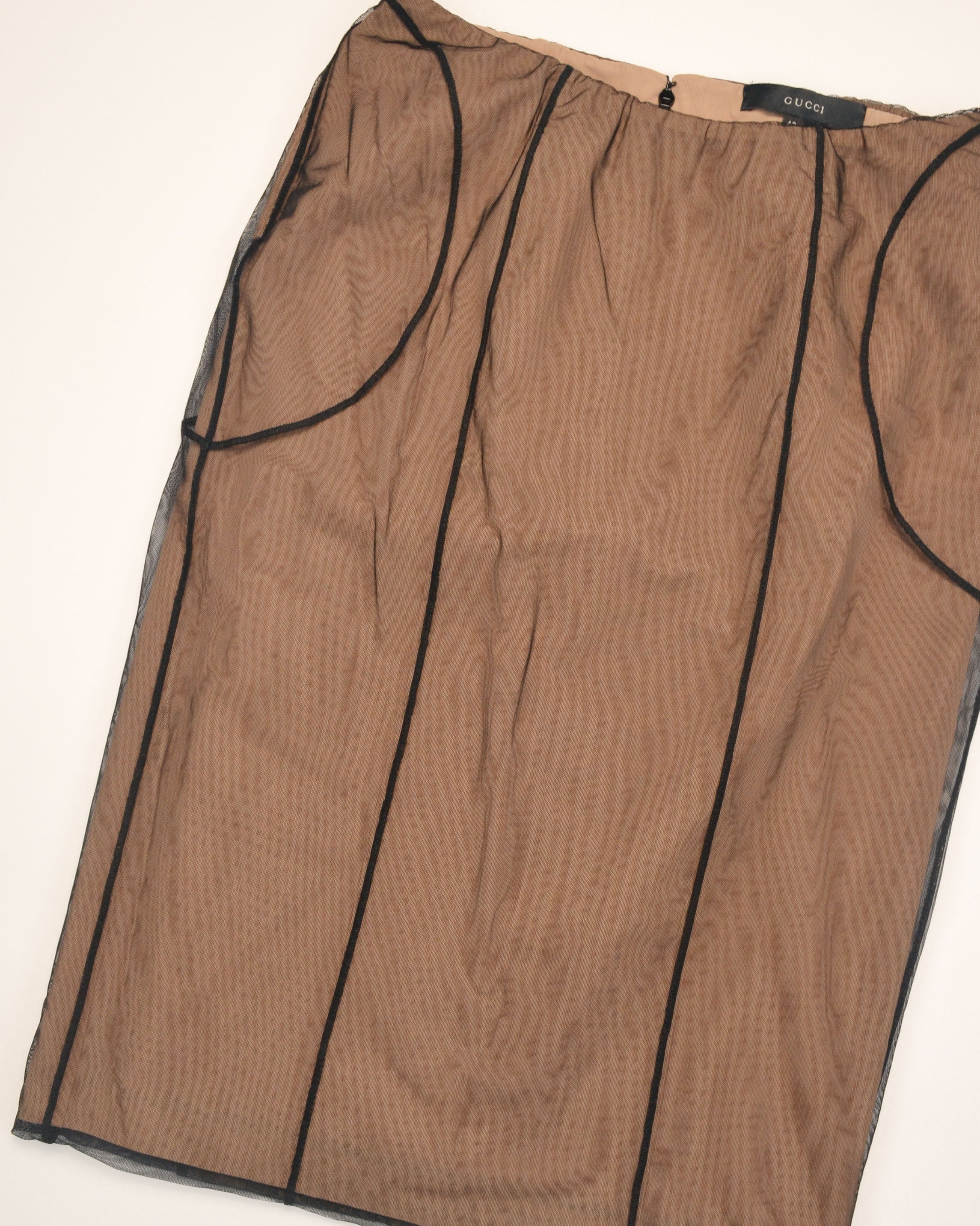 SPRING 2001 SHEER MESH PANELLED BODYCON SKIRT