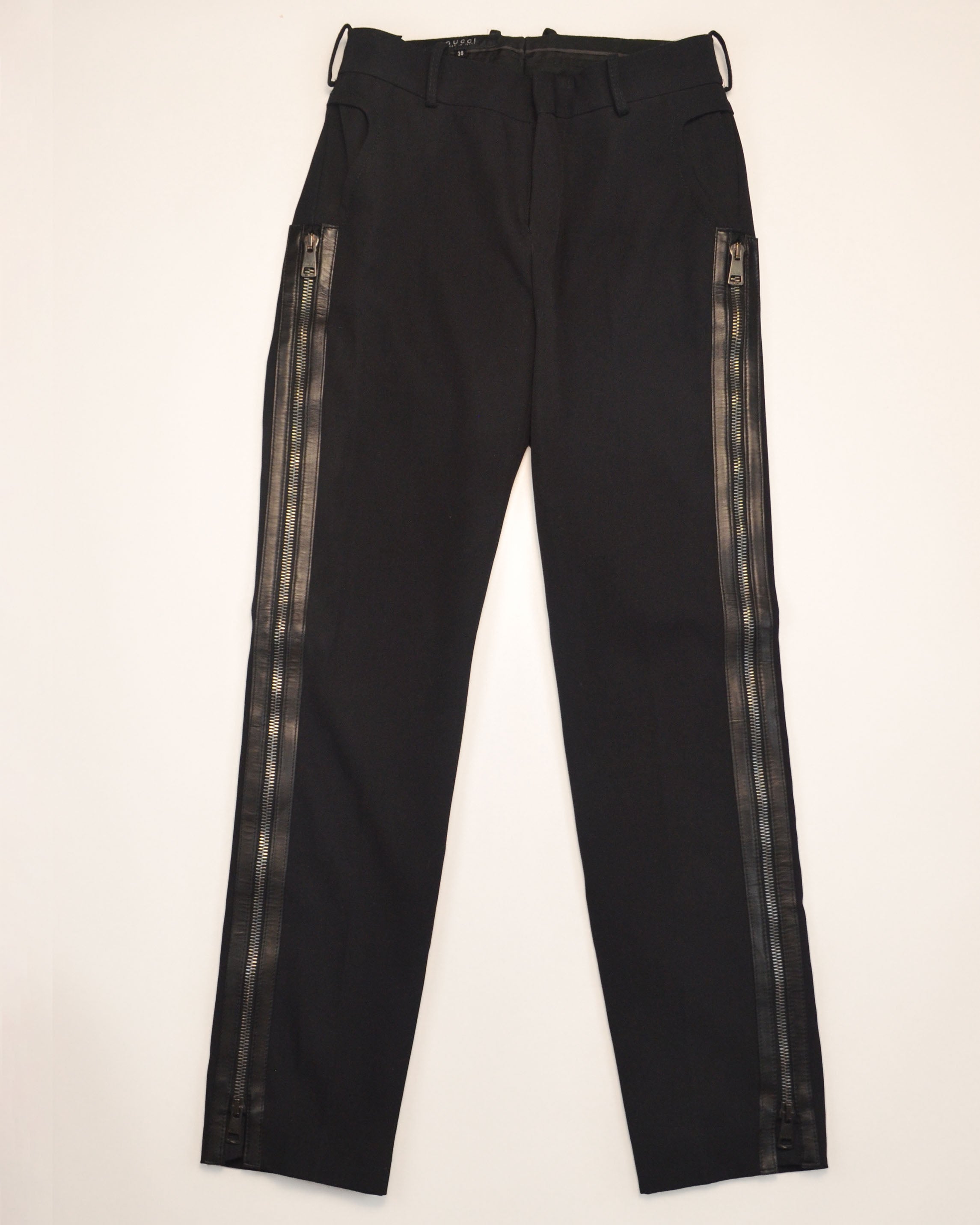 GUCCI FALL 2001 BLACK WOOL ZIP DETAIL TROUSERS