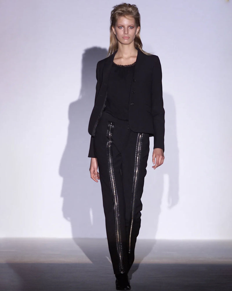 GUCCI FALL 2001 BLACK WOOL ZIP DETAIL TROUSERS