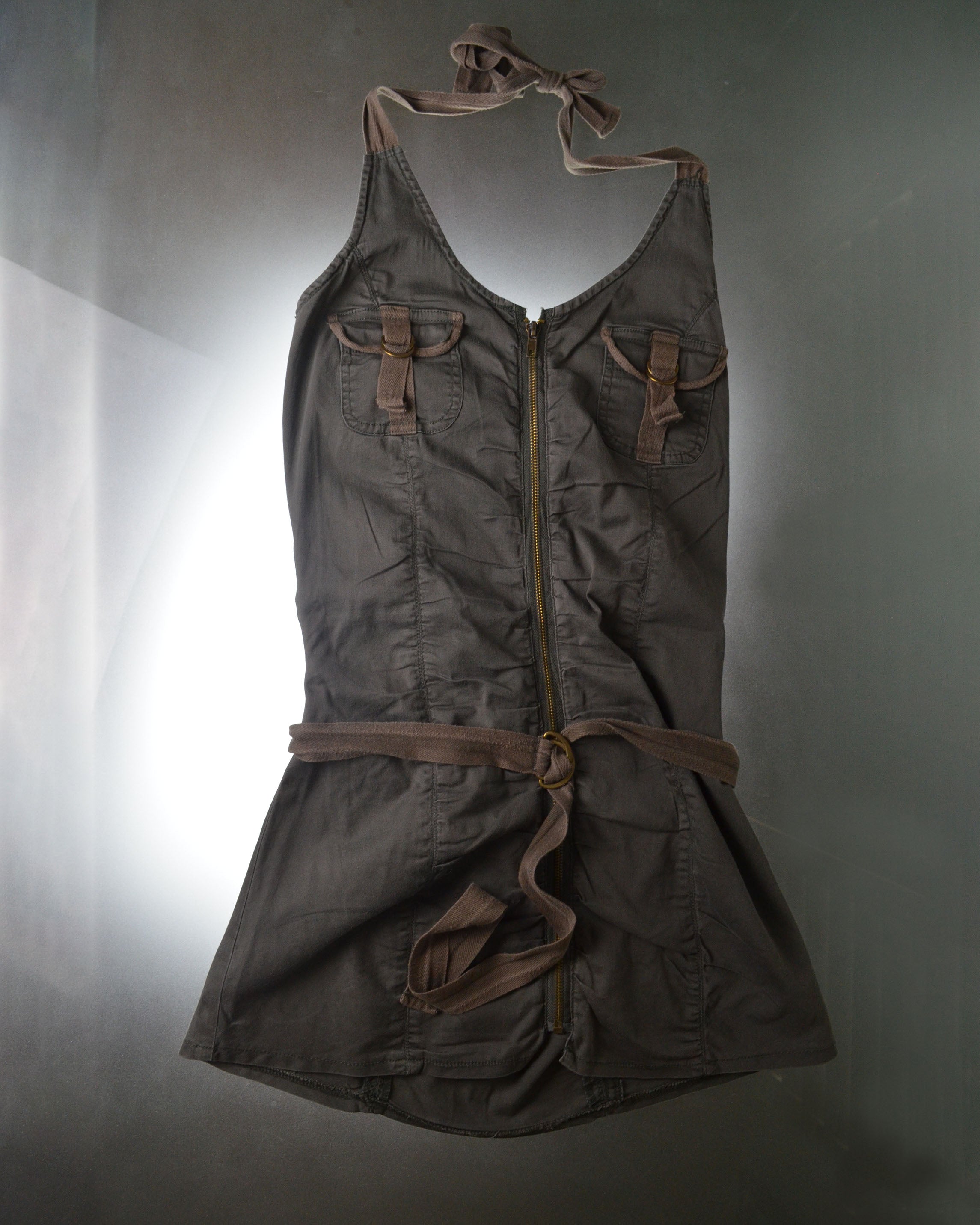 Y2K UTILITY HALTER MINI DRESS