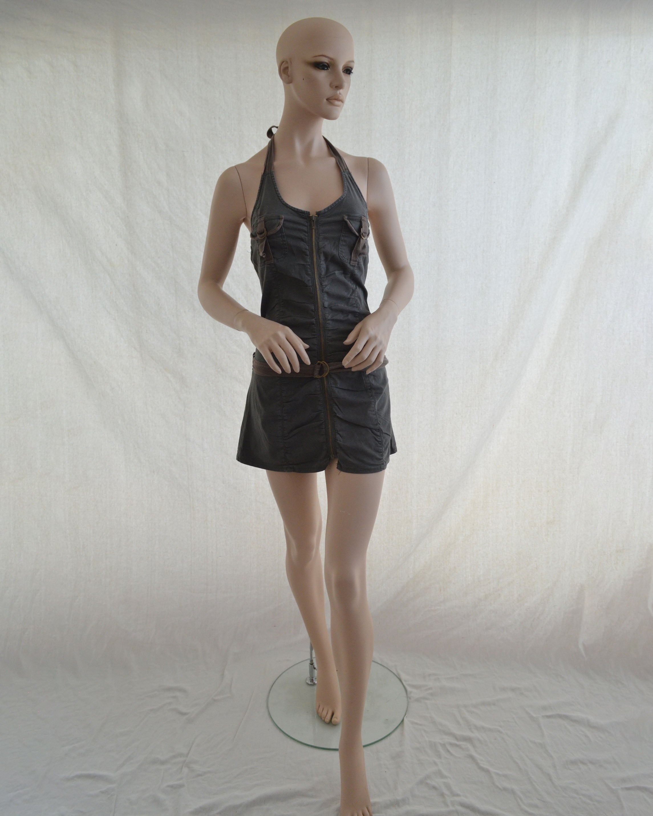 Y2K UTILITY HALTER MINI DRESS