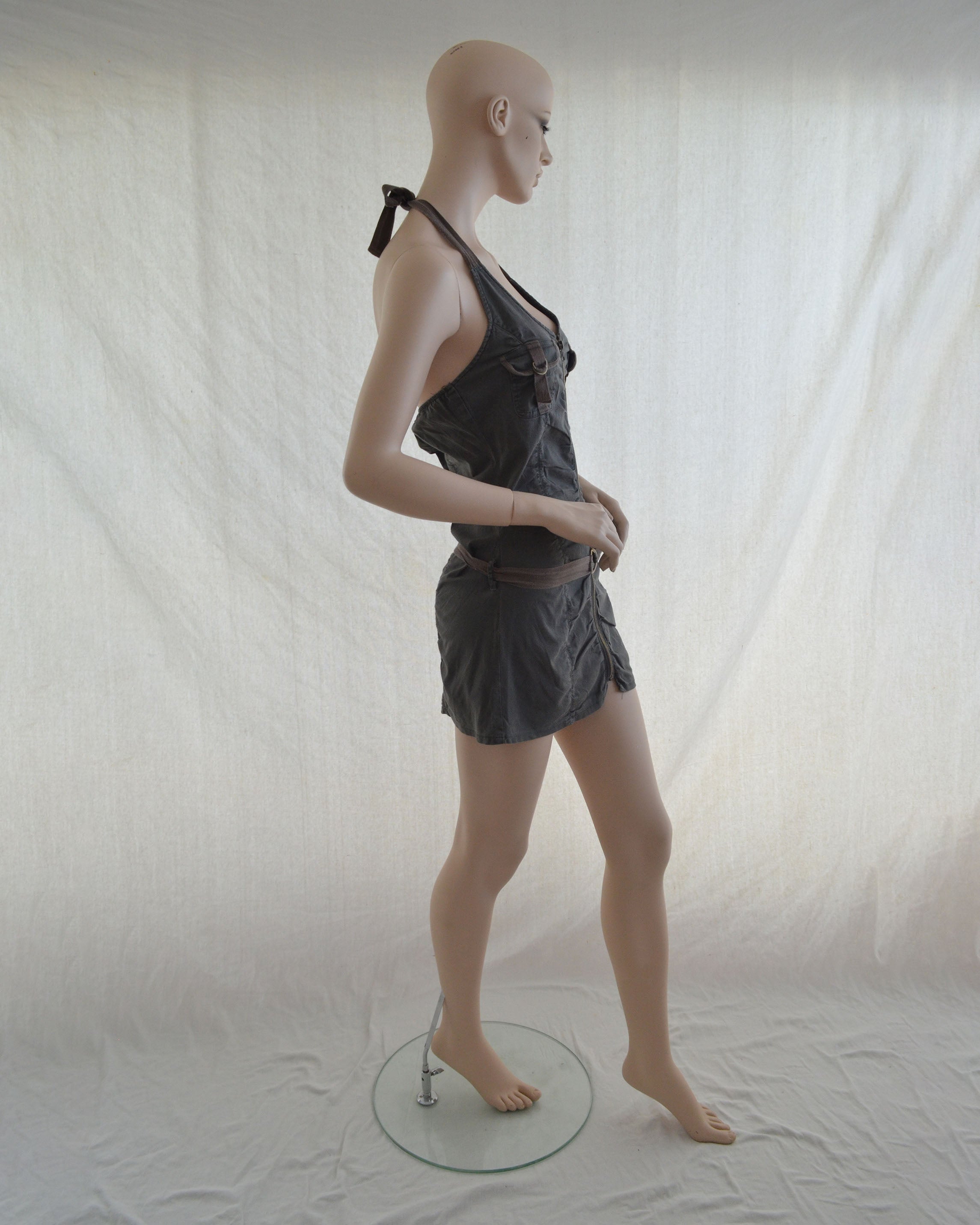 Y2K UTILITY HALTER MINI DRESS
