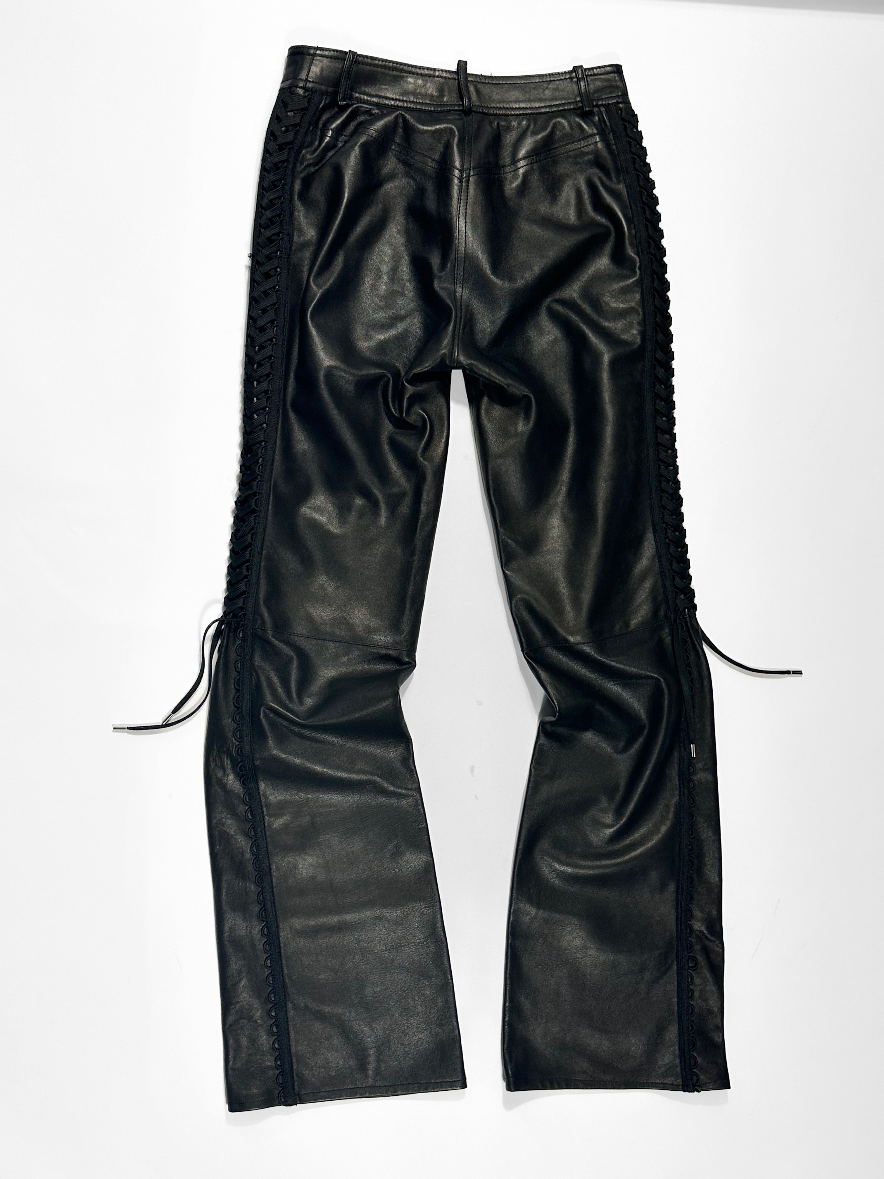 FW2002 BRAIDED LEATHER PANTS