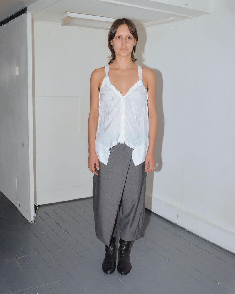2000S GREY ASYMMETRIC WRAP CAPRI TROUSERS