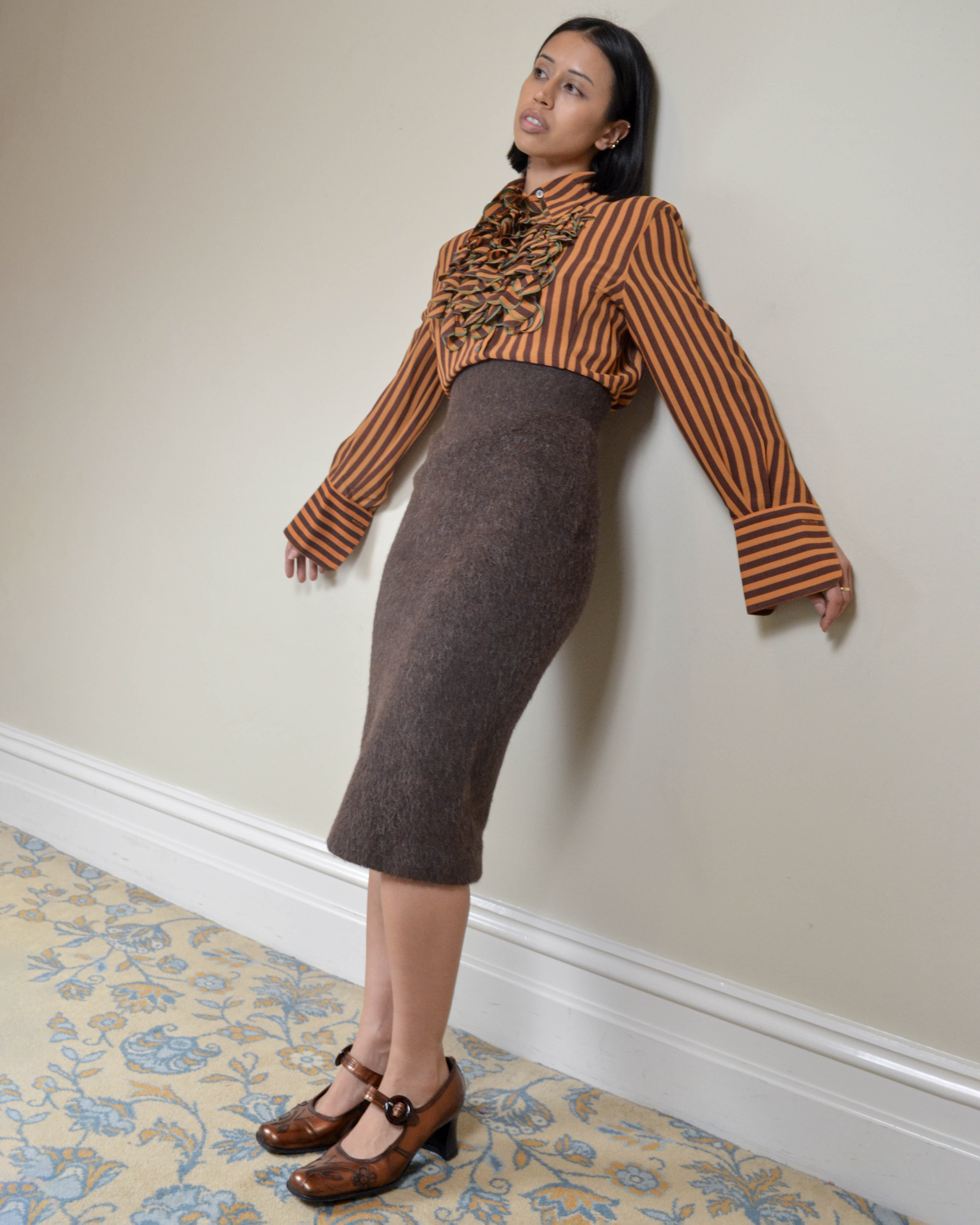 00s RUFFLE STRIPED BLOUSE