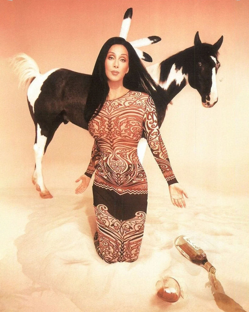 SS1996 TRIBAL PRINT MESH DRESS