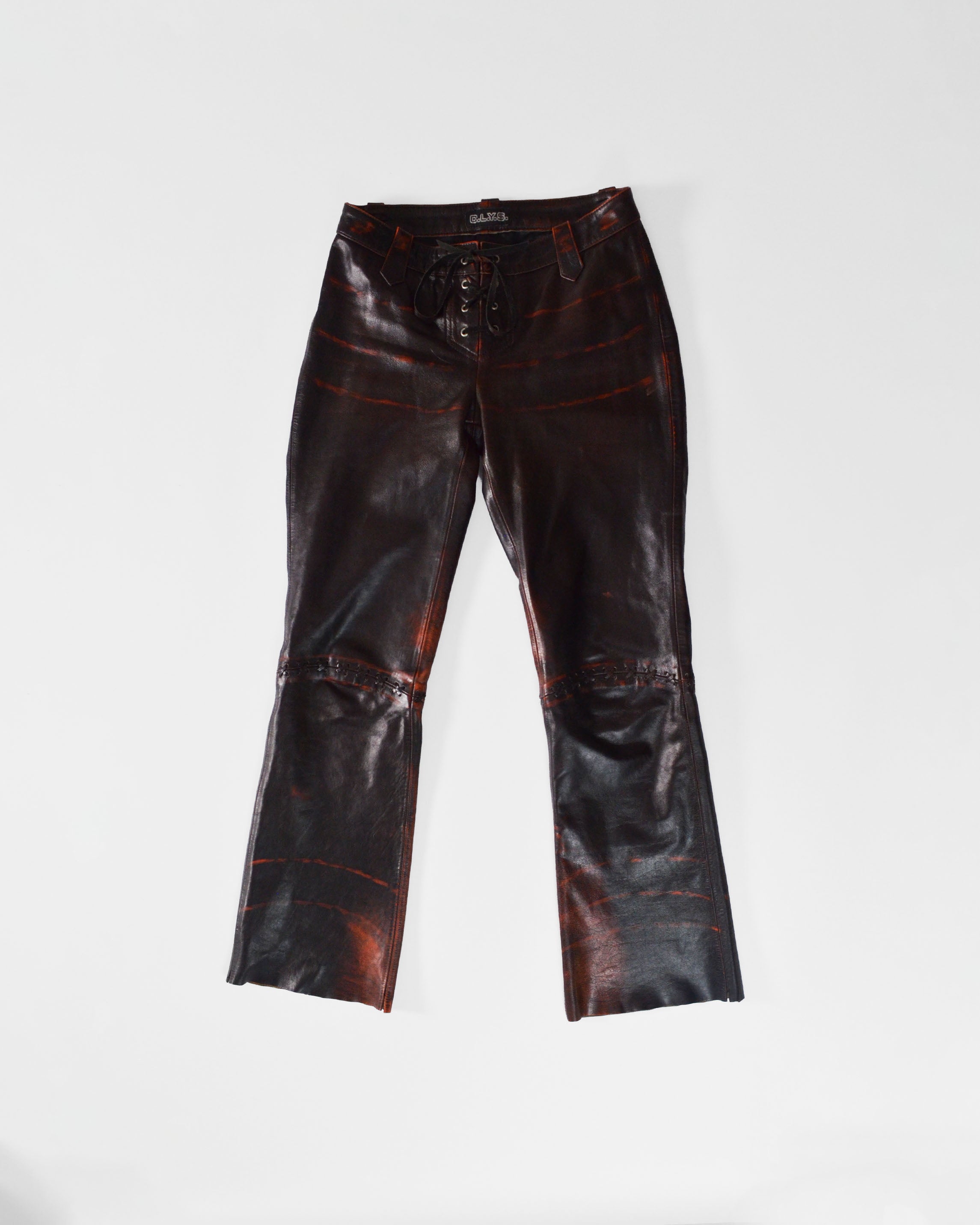 GENUINE LEATHER LOW RISE FLARE PANTS