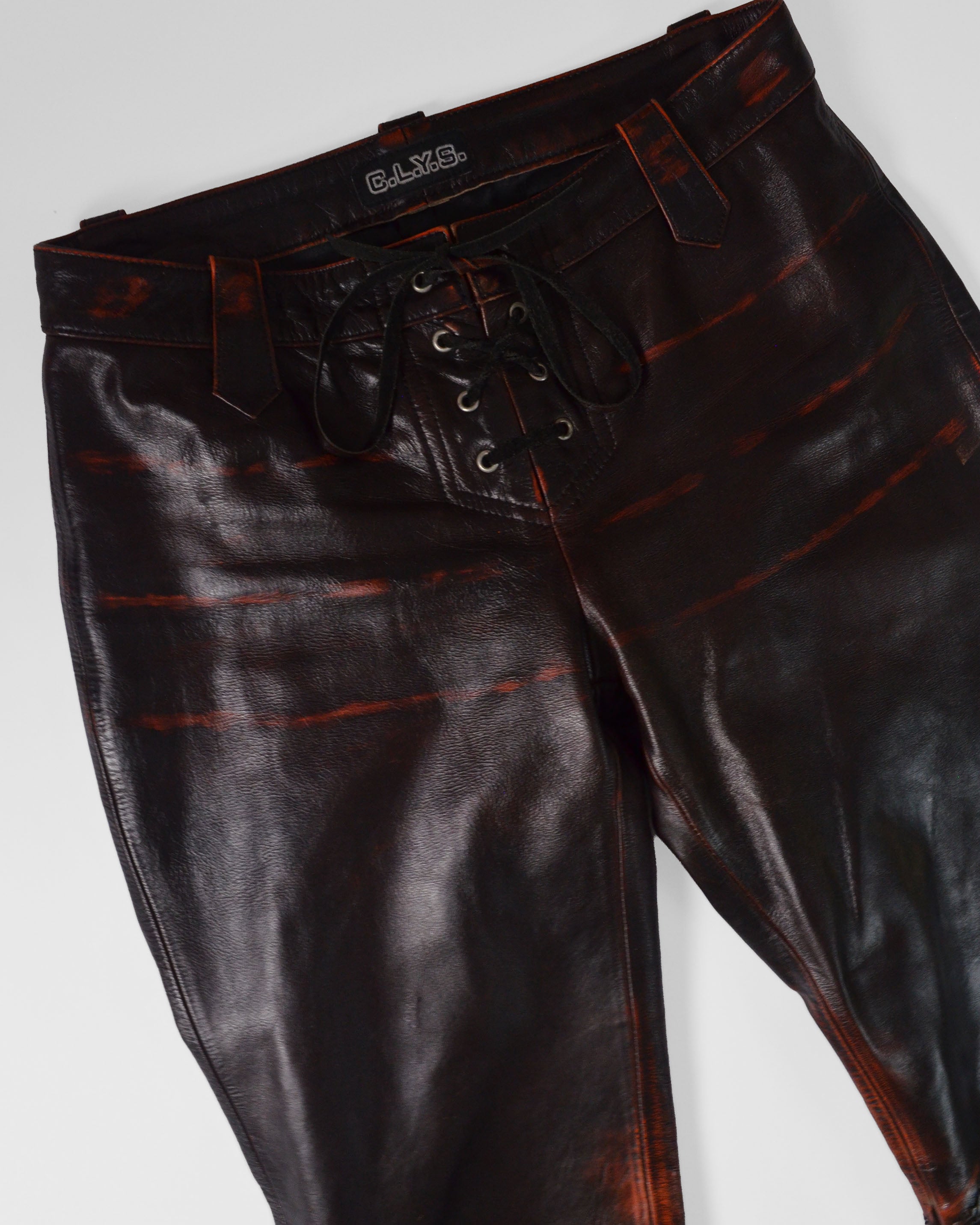 GENUINE LEATHER LOW RISE FLARE PANTS