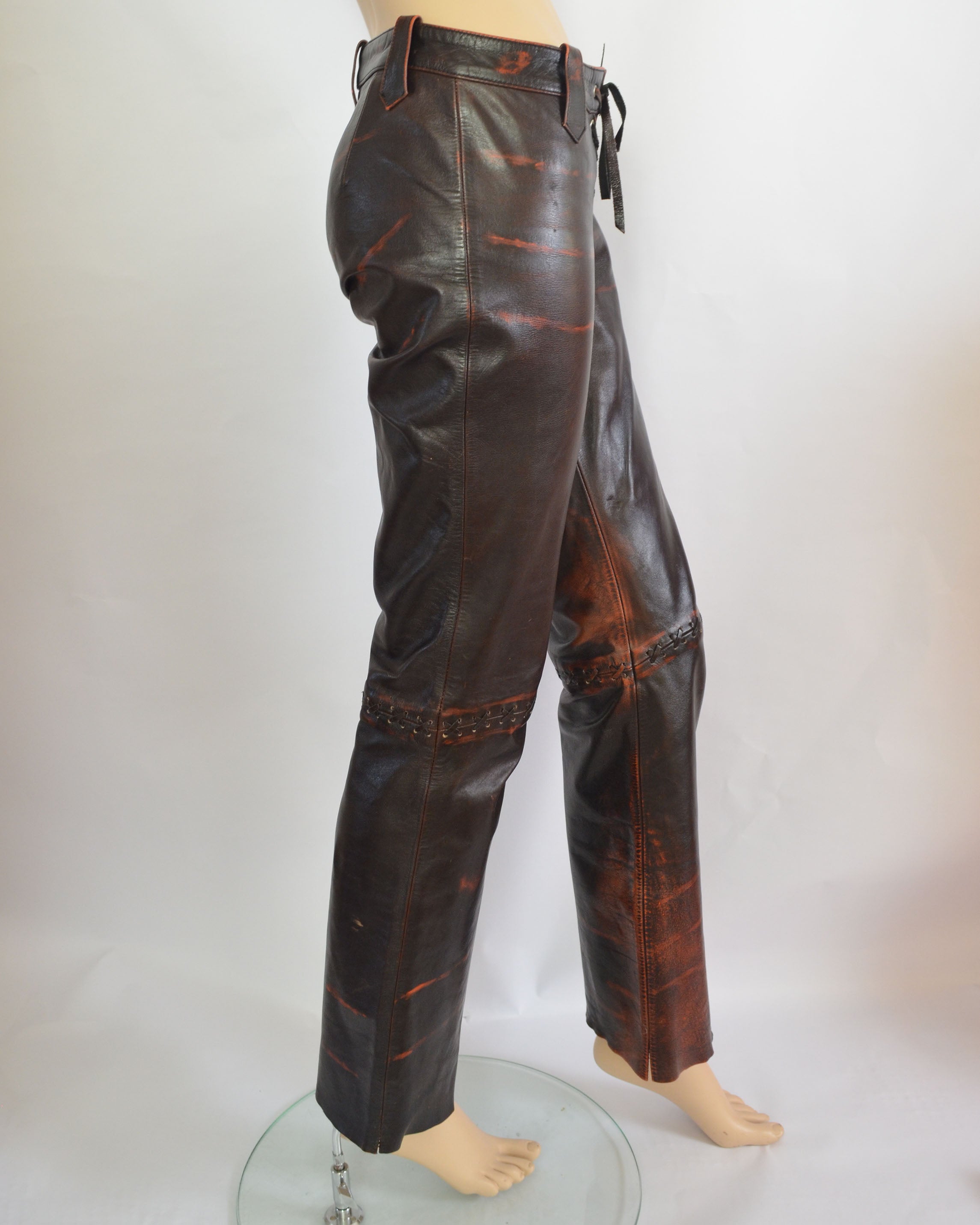 GENUINE LEATHER LOW RISE FLARE PANTS