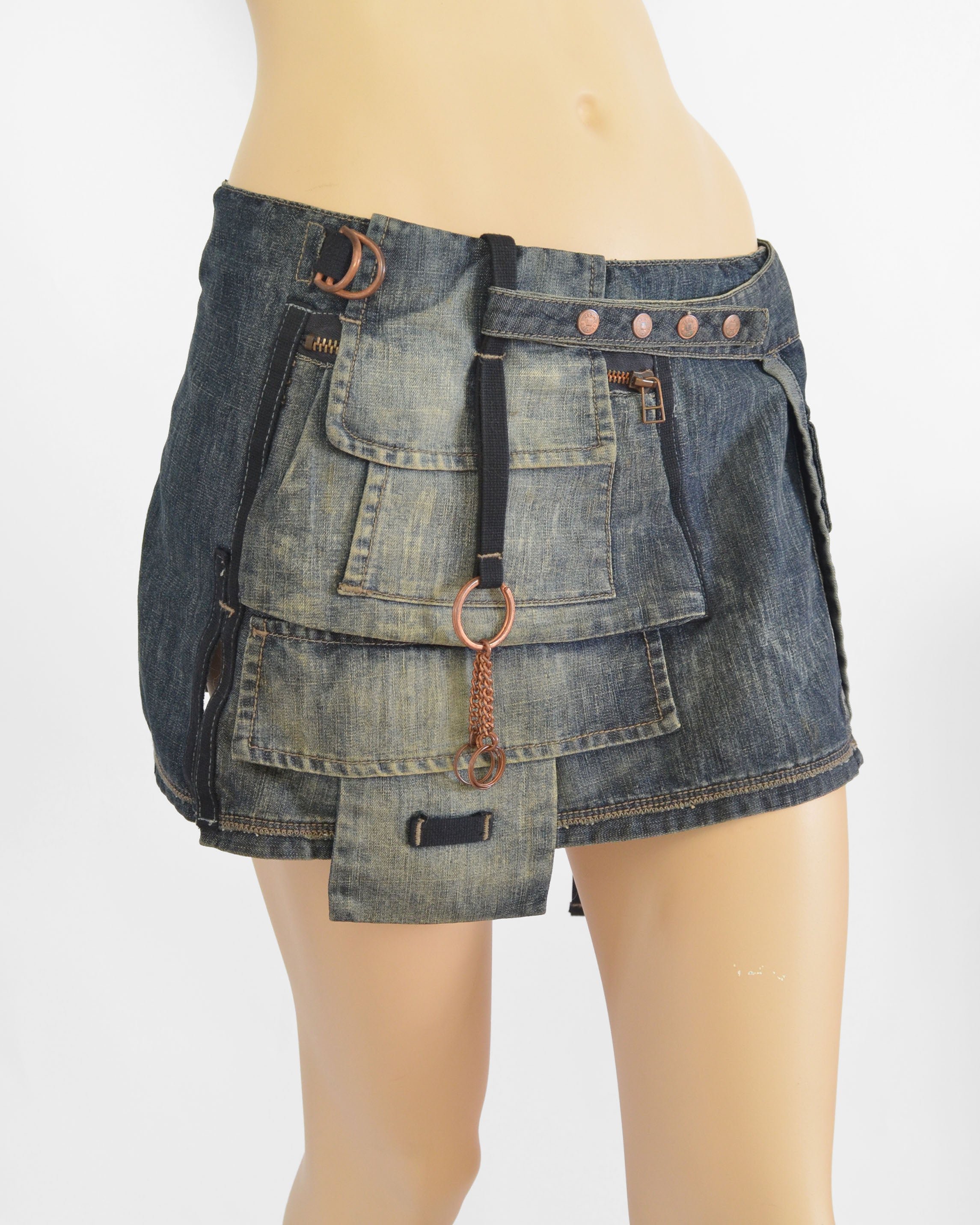 2000S MULTI POCKET DENIM MINI SKIRT