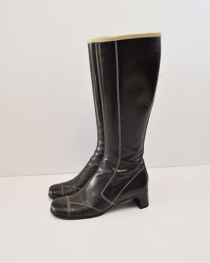 2000s LEATHER STITCH DETAIL BOOTS