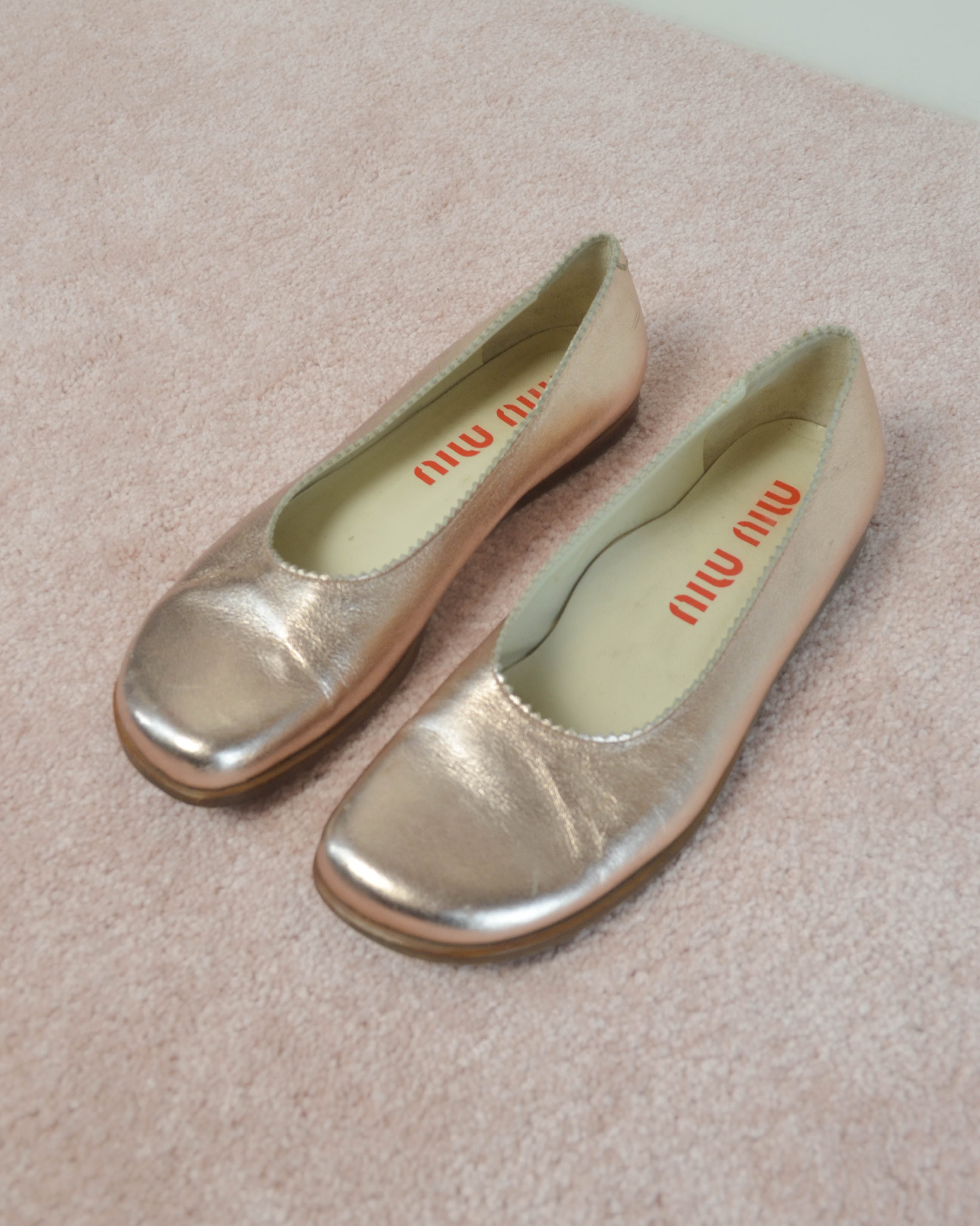 90s METALLIC LEATHER BALLET FLATS
