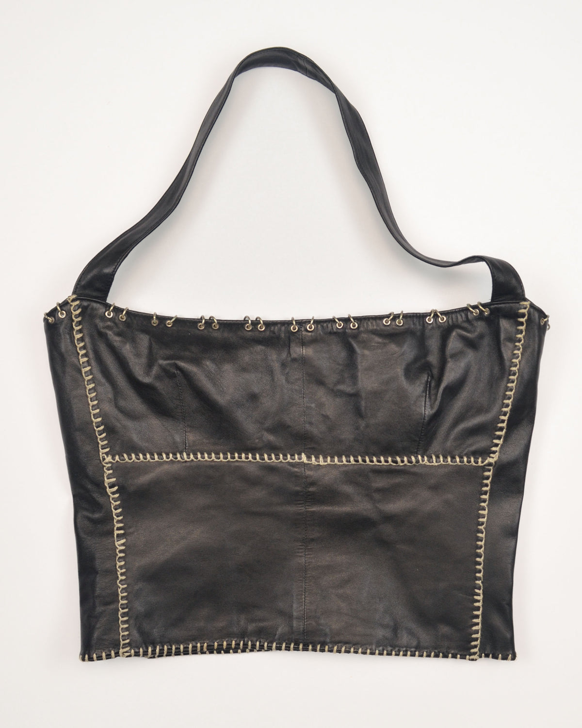 FW2001 BLACK LEATHER RING DETAIL HALTER TOP