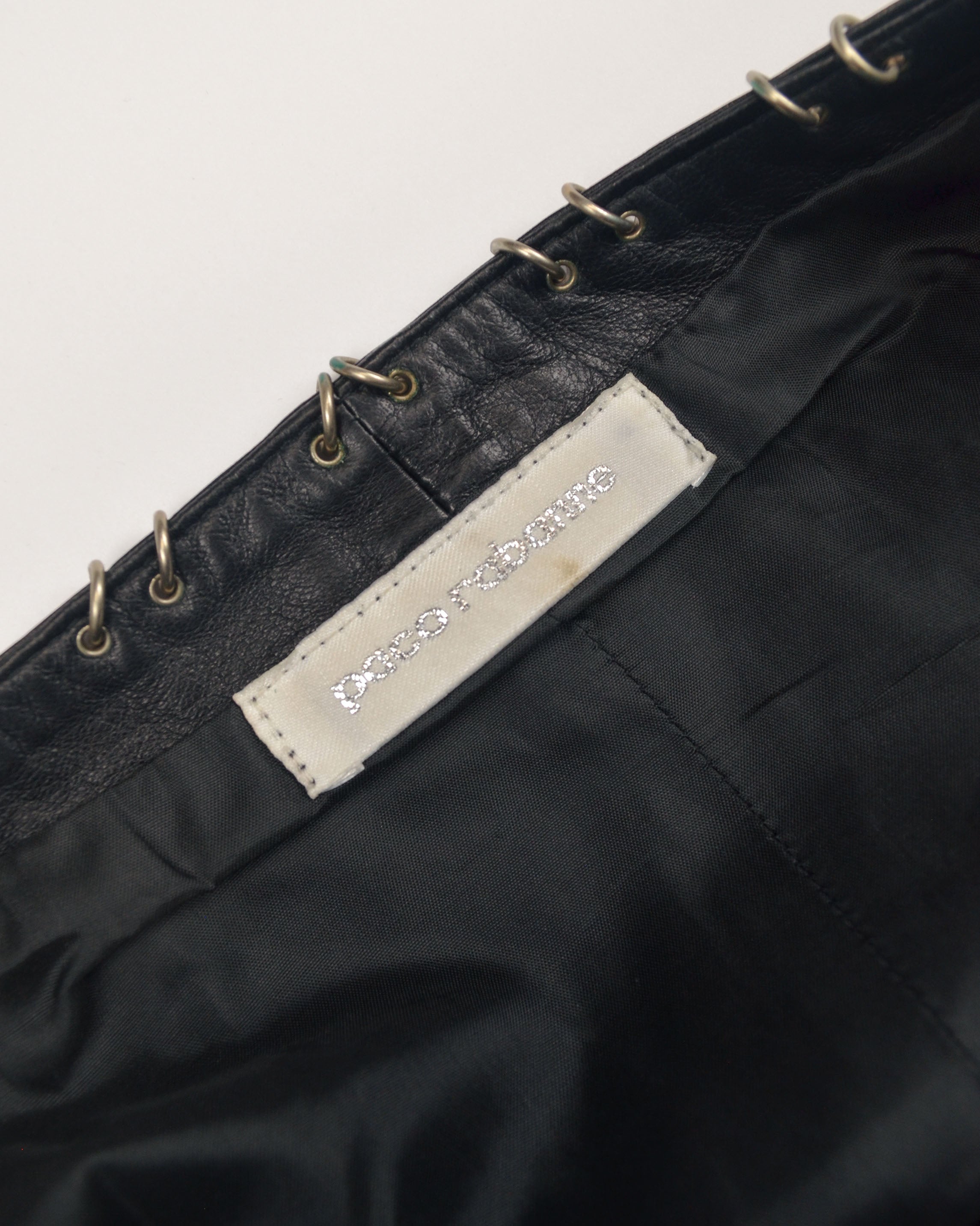 FW2001 BLACK LEATHER RING DETAIL HALTER TOP