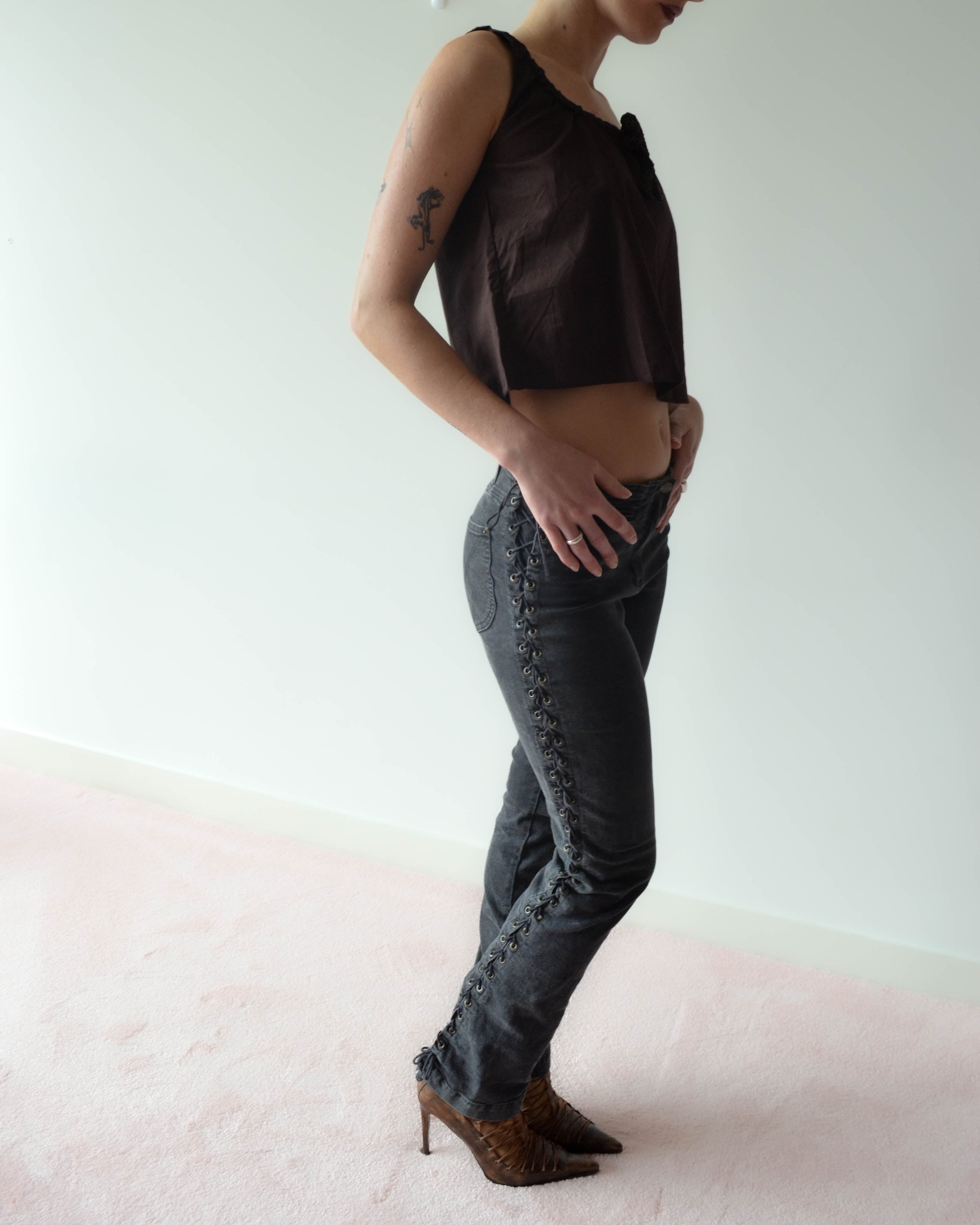 00S LACE-UP DENIM JEANS