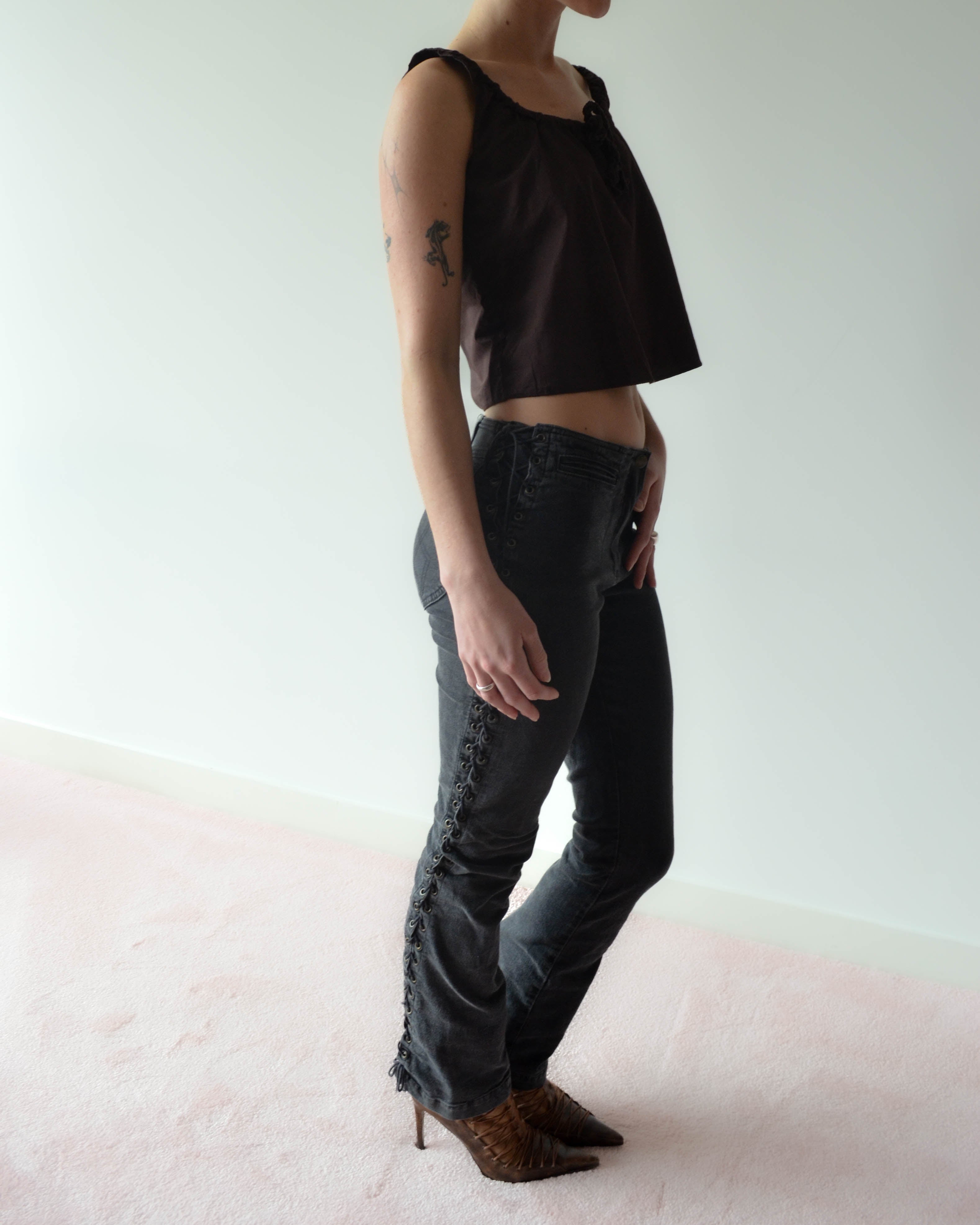 00S LACE-UP DENIM JEANS