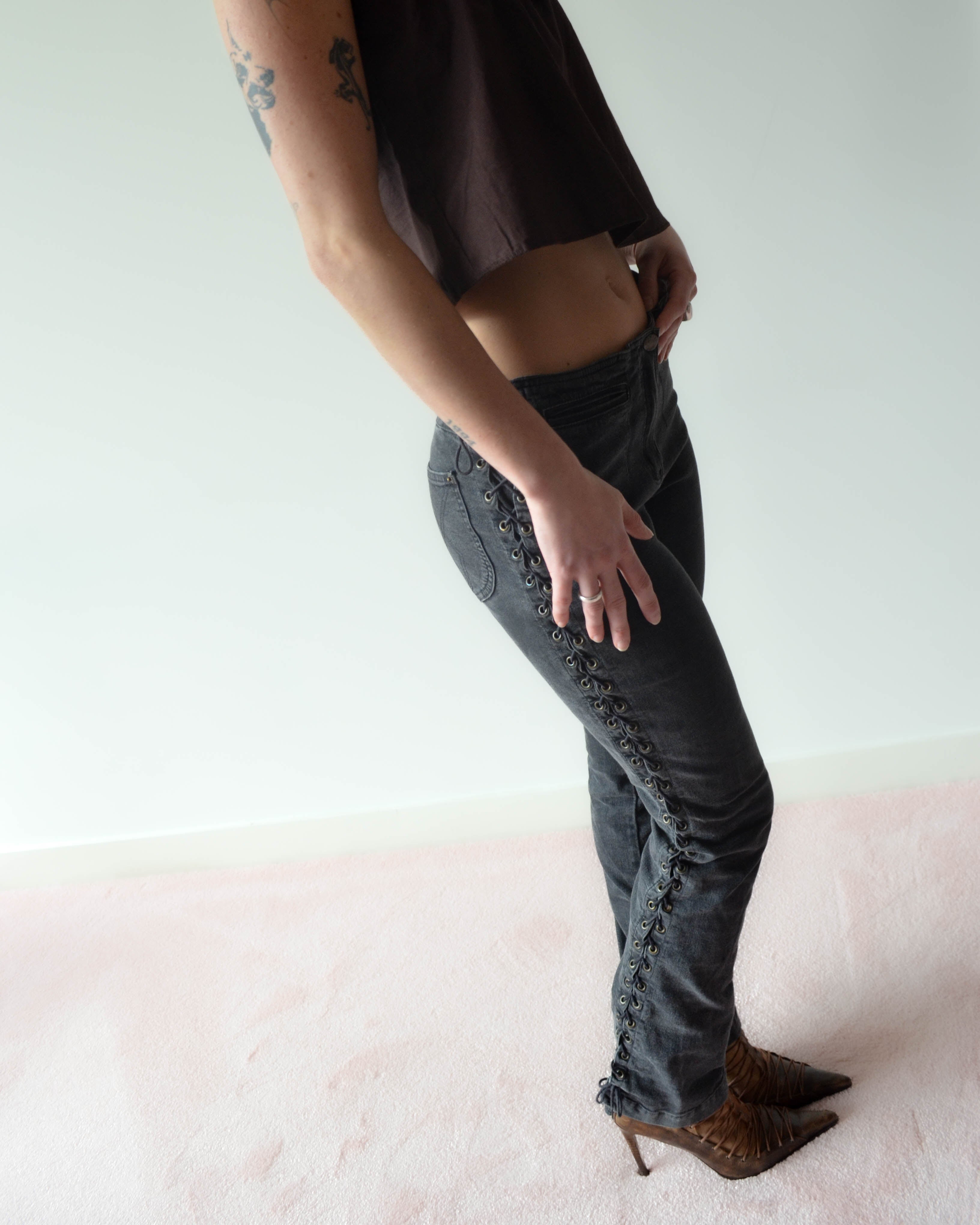 00S LACE-UP DENIM JEANS