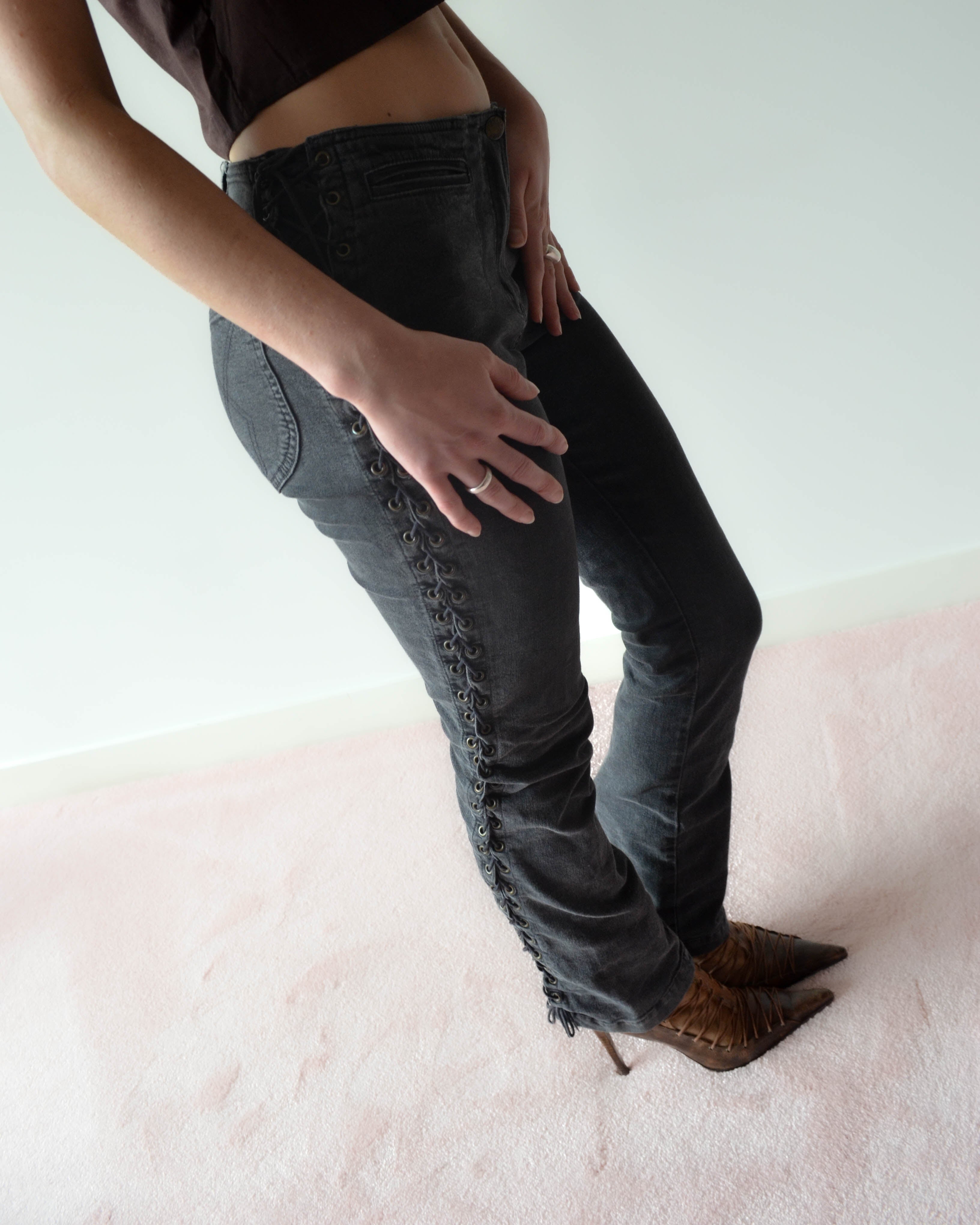 00S LACE-UP DENIM JEANS